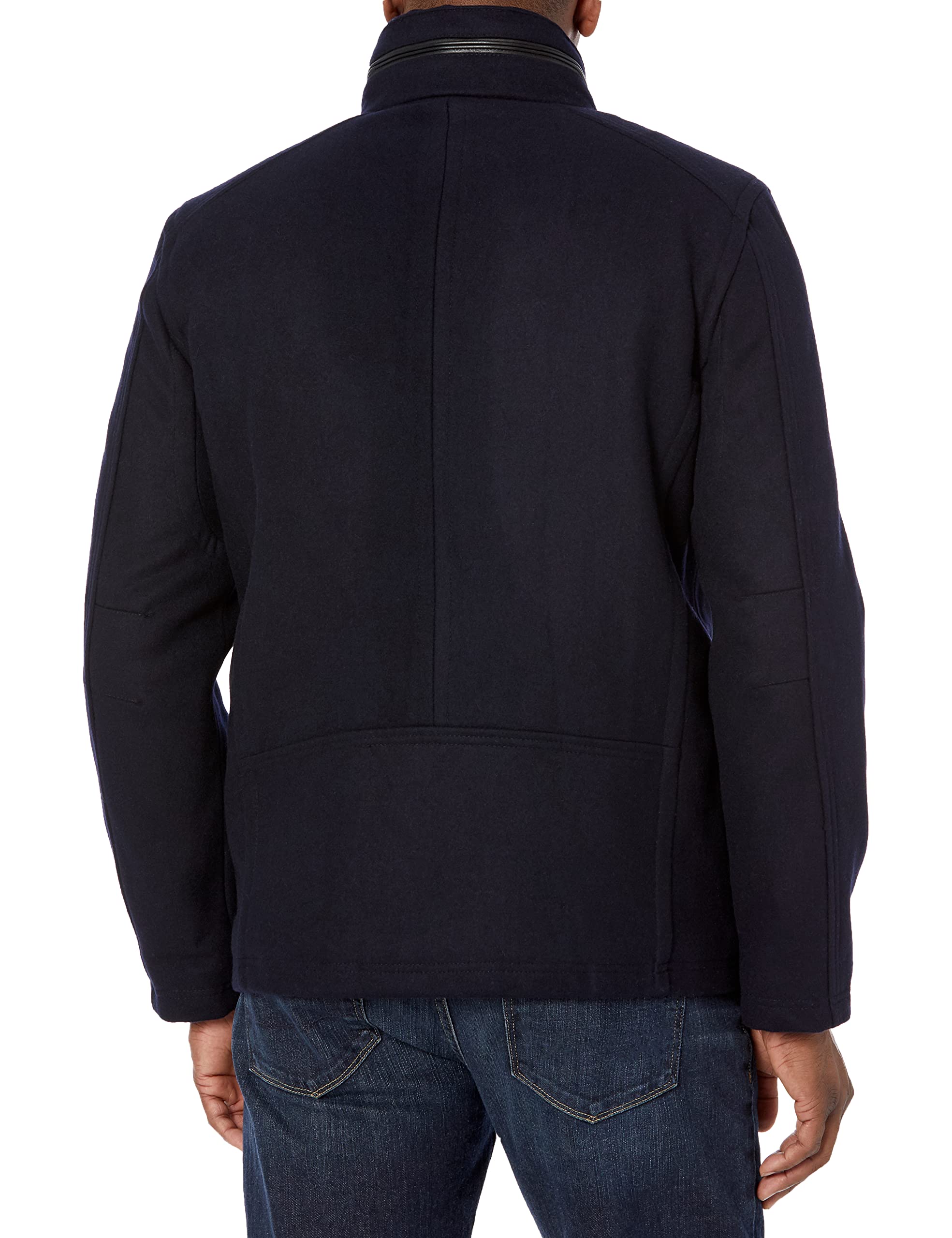 Cole Haan Men's Wool Melton Stand Collar Jacket with Patch Pockets - Stylish Winter Coat for Business Casual & Outdoor Activities