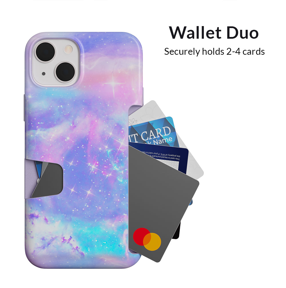 Pastel Galaxy iPhone Wallet Case - Slim Protective Cover with Card Holder for iPhone 13/14/15 - Perfect for Travel, Shopping & Everyday Use