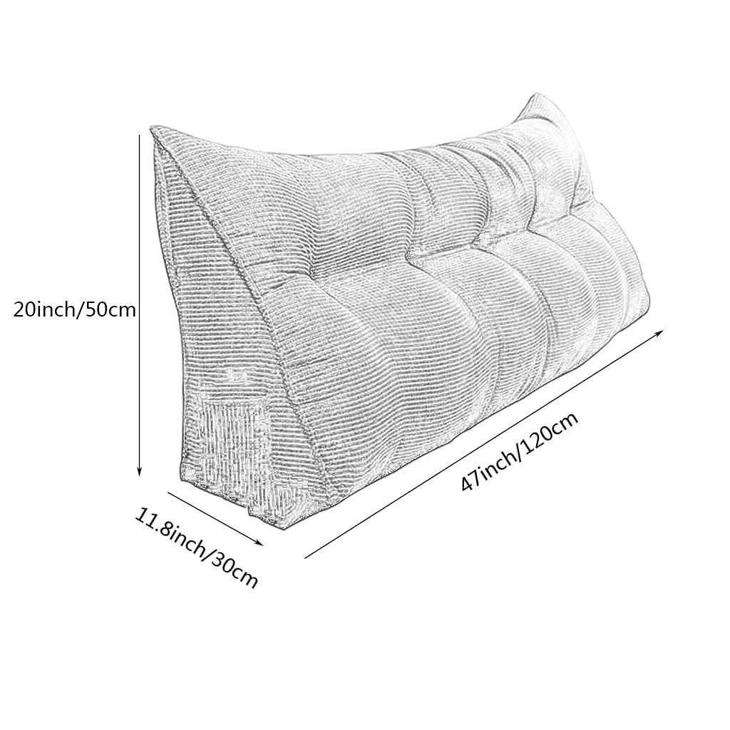 Large Triangular Headboard Wedge Pillow for Adults & Students - 47 Inch (120cm) Bolster Backrest Support with Removable Camel Cover - Perfect for Reading, Studying, and Relaxing in Day Beds or Bunk Beds