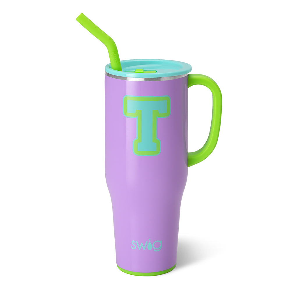 40oz Ultra Violet Initial T Mega Mug - Personalized Large Insulated Tumbler for Coffee, Tea & Cold Drinks - Perfect for Office, Travel & Outdoor Adventures