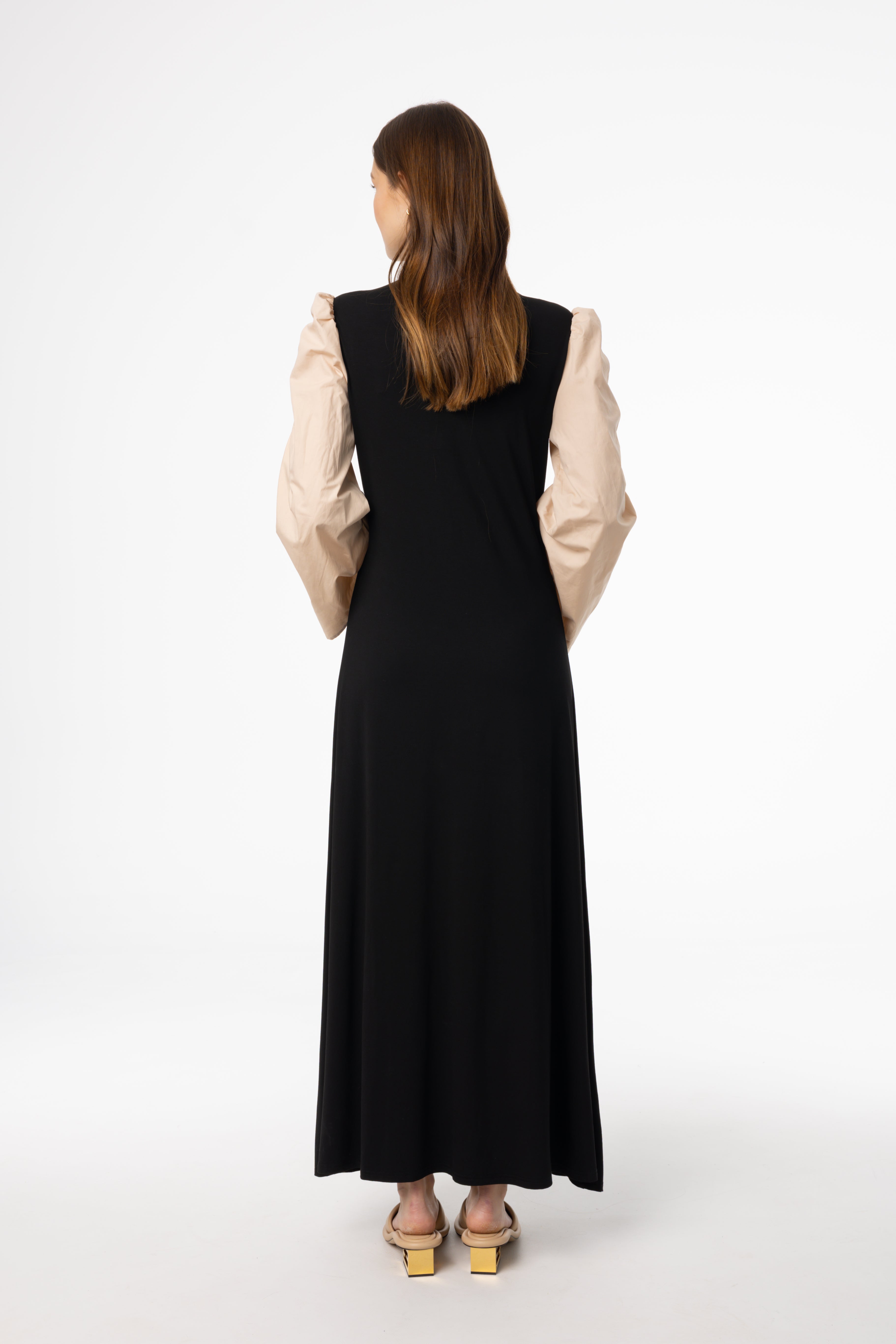 Black and White Colorblock Maxi Dress for Women - Elegant Long Sleeve Flowy Party Gown for Evening Events, Weddings & Special Occasions