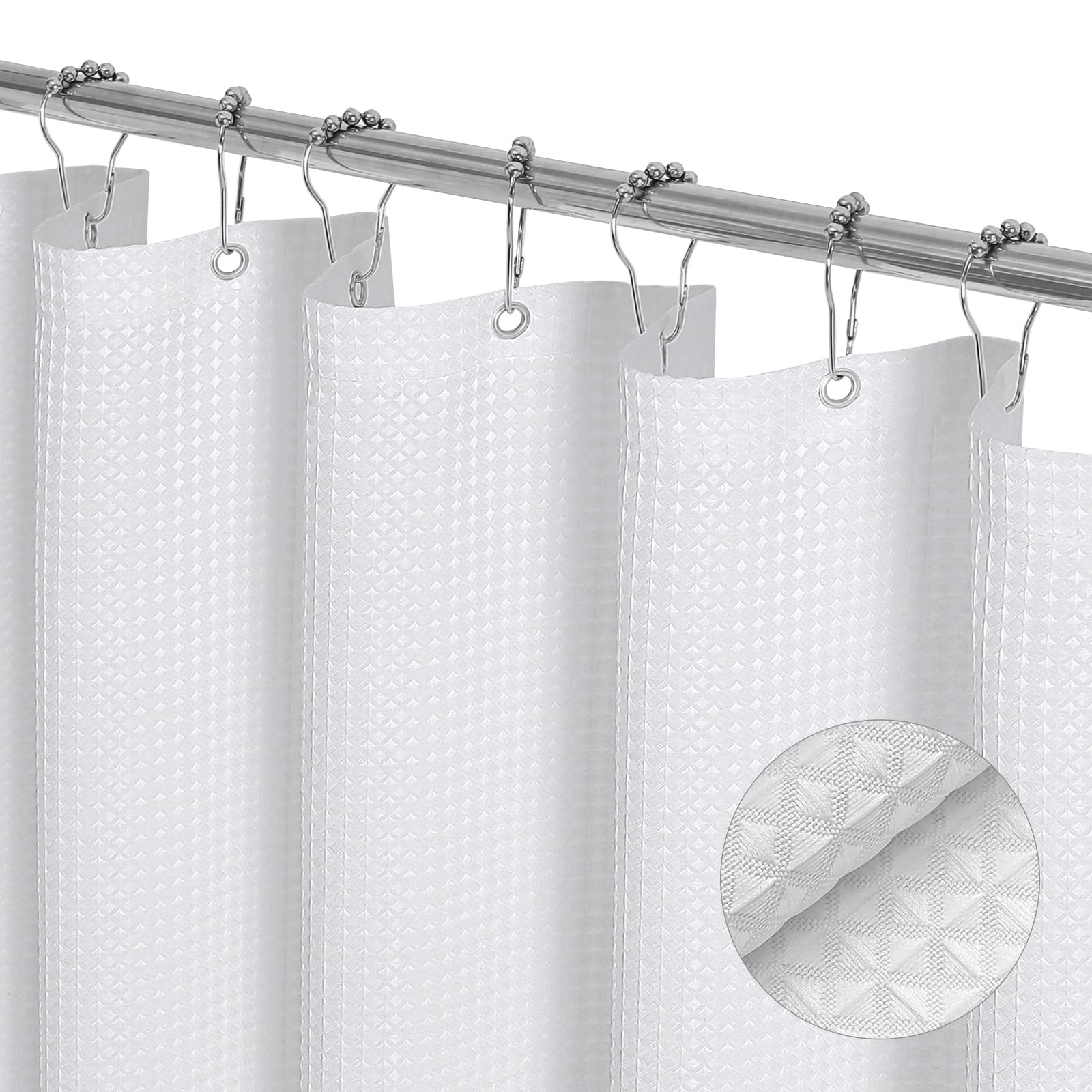 Premium White Waffle Weave Shower Curtain - 72x72 Inch Luxury Hotel Style Bathroom Decor, Heavy Duty Fabric for Elegant Neutral Design - Perfect for Modern Homes, Spas & Guest Bathrooms