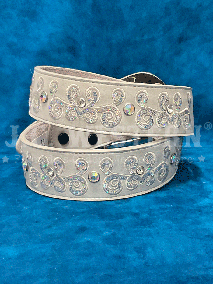 Angel Ranch D140006405 Women's Scrolling AB Sequins Belt - White | Elegant Waist Accessory for Parties, Weddings & Special Occasions