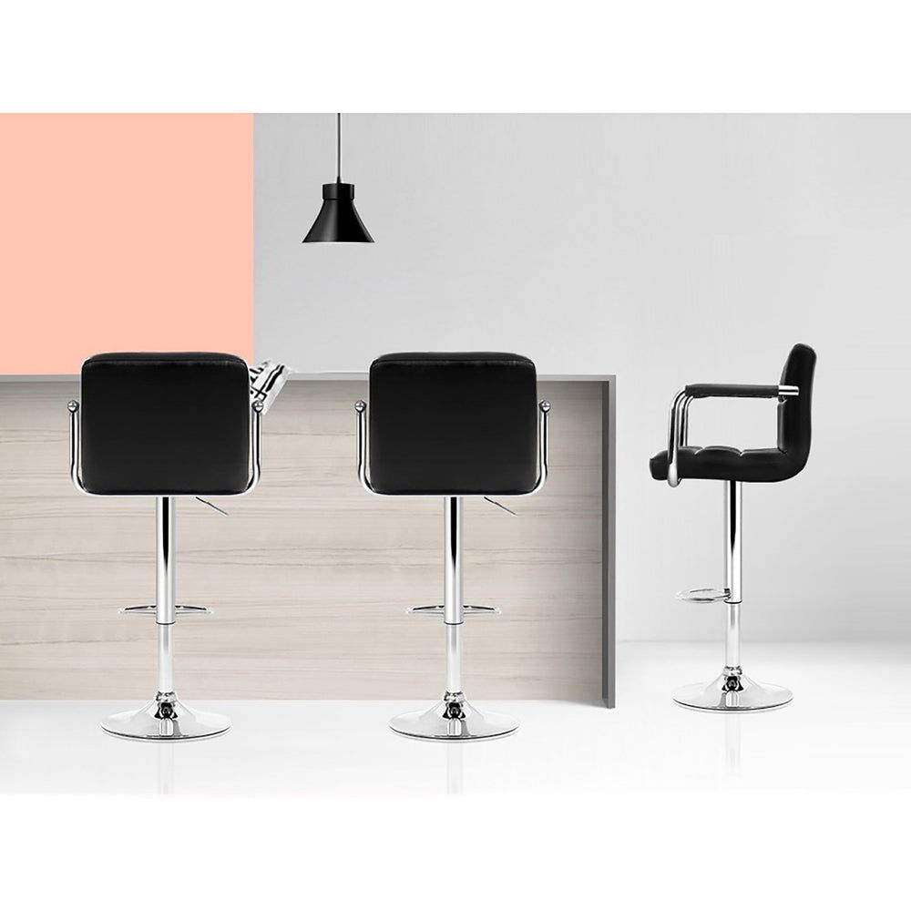4 Bar Stools with Leather Seat, Gas Lift & Armrest - Black - Perfect for Kitchen Island, Bar Counter & Dining Room
