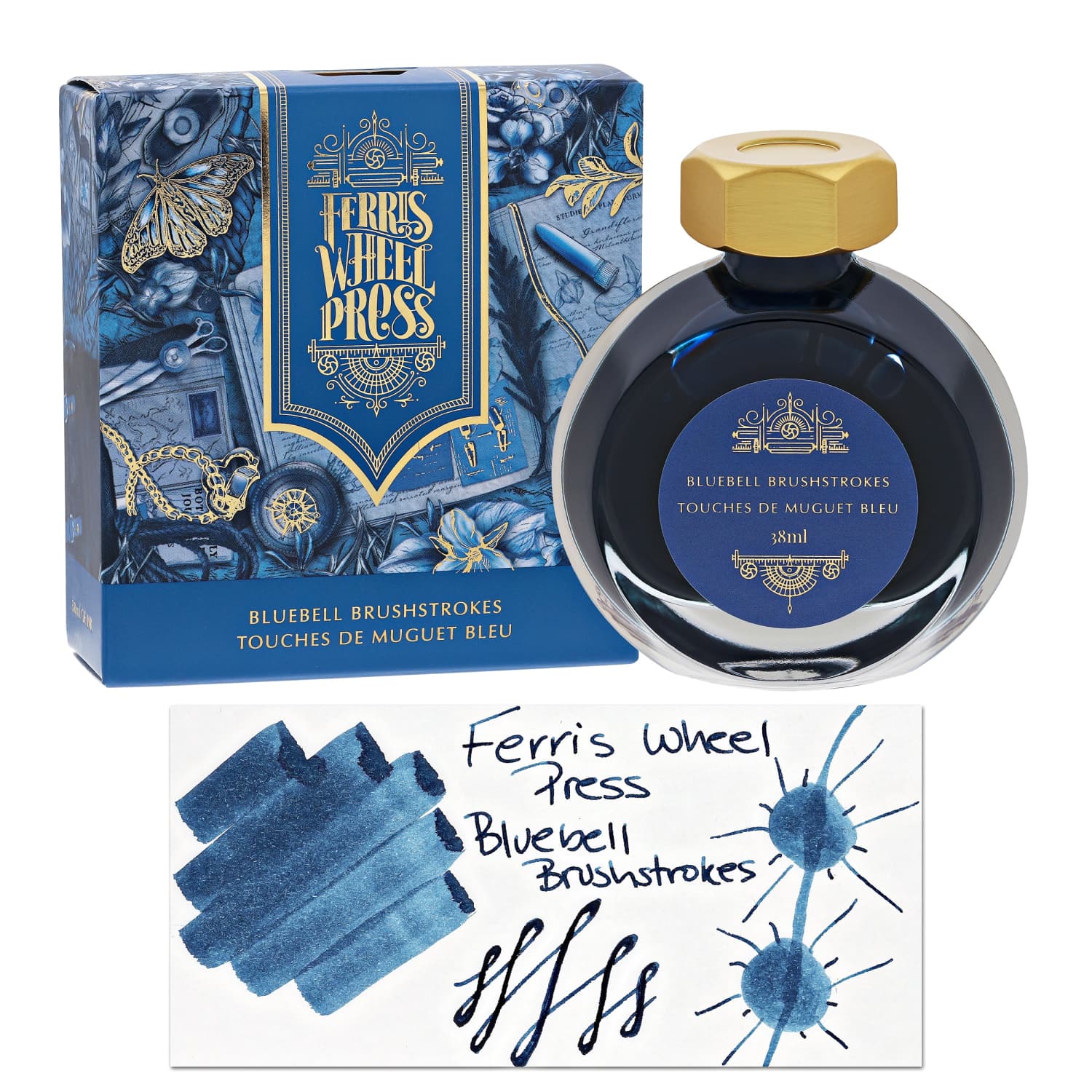 Ferris Wheel Press Bluebell Brushstrokes Fountain Pen Ink - 38 mL Bottle for Calligraphy, Journaling & Artistic Writing