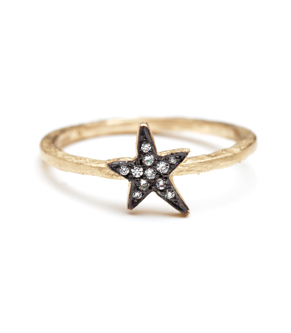 14K Gold Blackened Twinkling Star Pave Diamond Stacking Ring for Women - Elegant Layered Jewelry for Everyday Wear, Date Night & Special Occasions