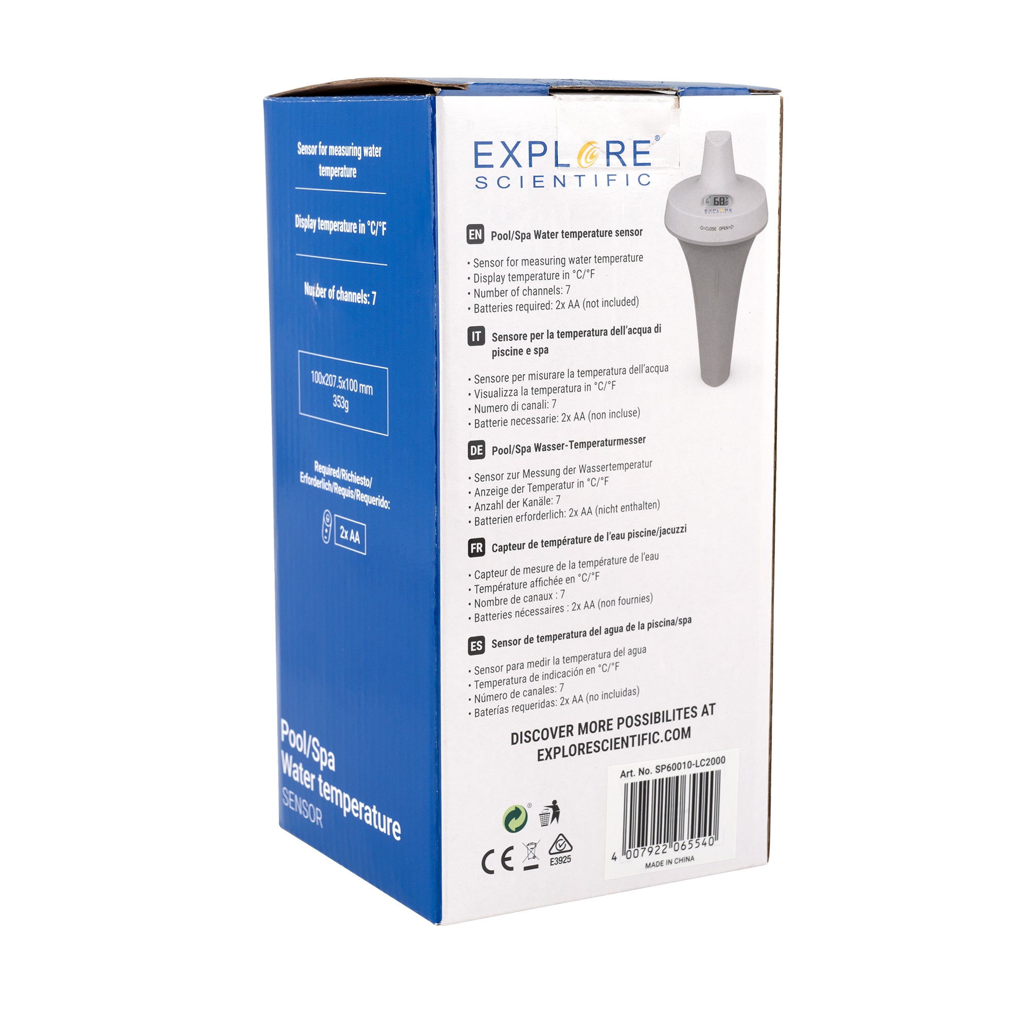 Explore Scientific Pool & Spa Sensor SP6001 - Accurate Water Temperature Monitor for Swimming Pools, Hot Tubs & Spas | Perfect for Home, Vacation Rentals & Commercial Use