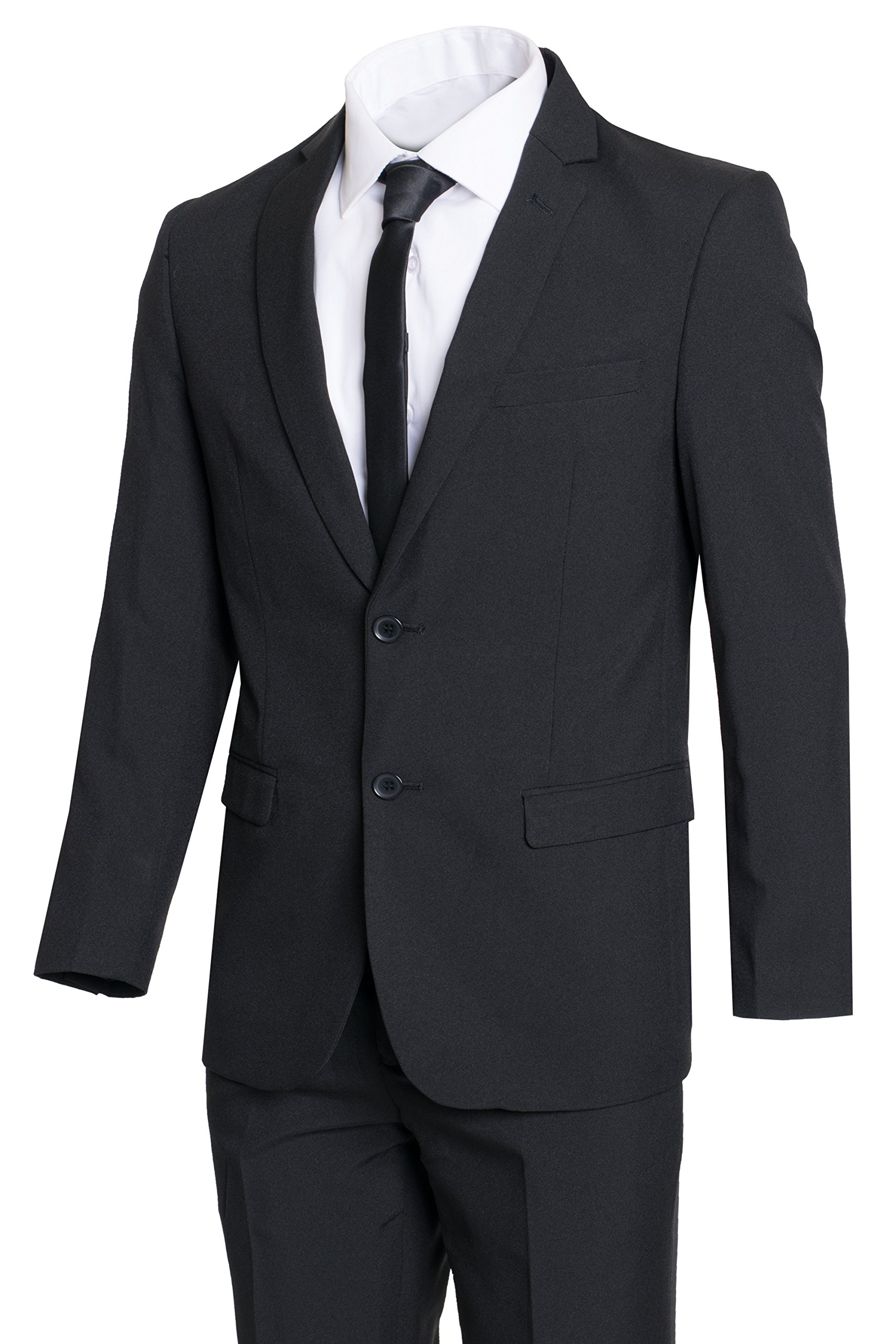 Stylish Men's Modern Fit Black Two-Button Suit Set with White Dress Shirt & Black Necktie - Perfect for Weddings, Business Meetings & Formal Events