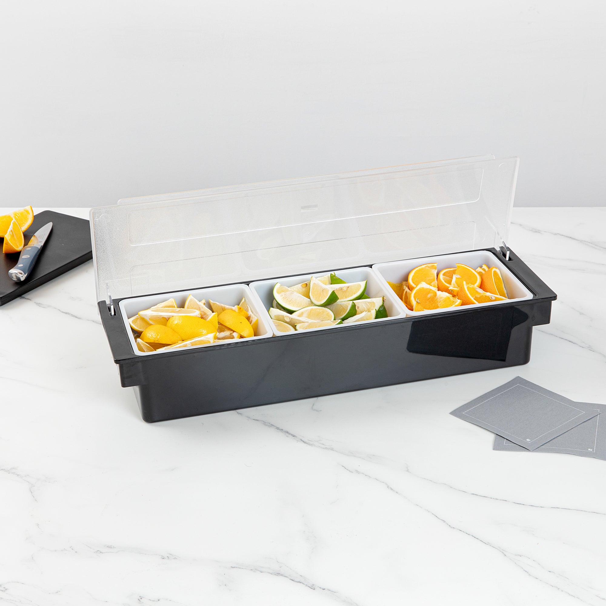 Bar Lux Black Plastic Condiment Caddy - 3 Compartment Organizer (19.5