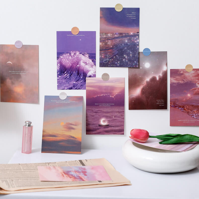 Glitter Clouds Wall Collage Postcards - 50 Unique Aesthetic Photo Cards for Scrapbooking, Journaling & Room Decor | Perfect for DIY Projects, Gift Wrapping & Creative Wall Displays