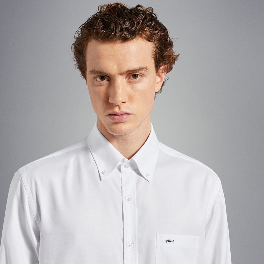 PAUL & SHARK Men's Premium Cotton Oxford Shirt - Classic White Button Down Dress Shirt for Business Casual & Office Wear | Breathable & Comfortable Formal Wear