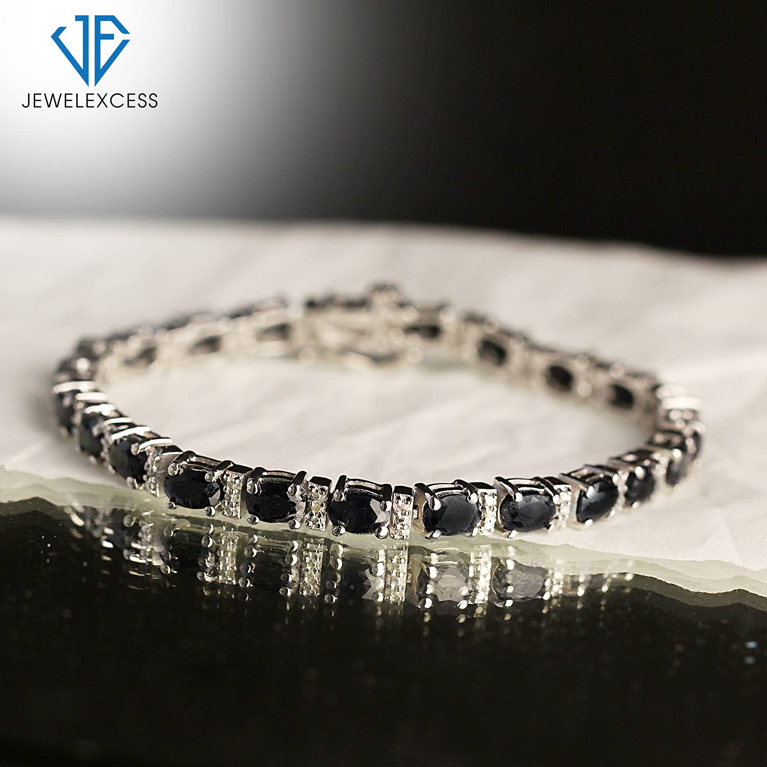 JEWELEXCESS Genuine Sapphire Bracelet for Women - 925 Sterling Silver Single-Row Birthstone Jewelry - Elegant Gift for Her | Perfect for Anniversaries, Birthdays & Special Occasions