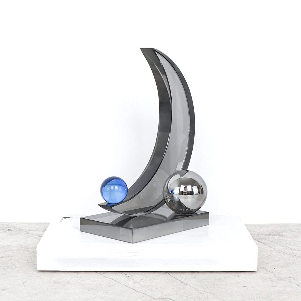 Modern Minimalist Smokey Gray Crystal Moon Ornament - European Style Desktop Decor for Home & Office | Perfect for Bookshelf, Workstation, and Gift Giving