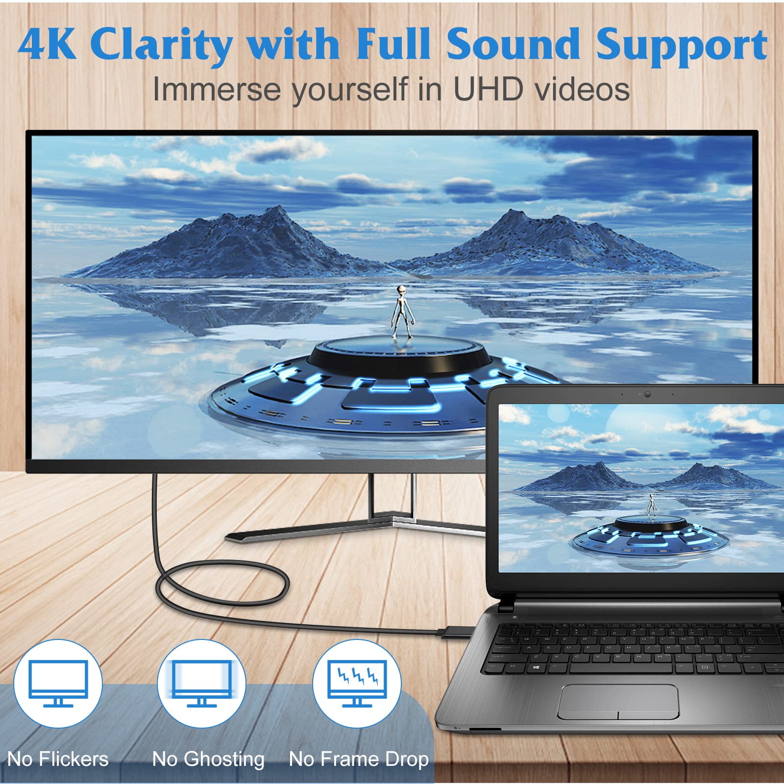 6ft USB C to HDMI Cable 4K 60Hz - High Speed USB 3.1 Type C to HDMI Adapter - Thunderbolt 3 Compatible - for MacBook Pro, iMac 2017, iPad Pro, Samsung Galaxy - Perfect for Home Office, Presentations & 4K TV Streaming