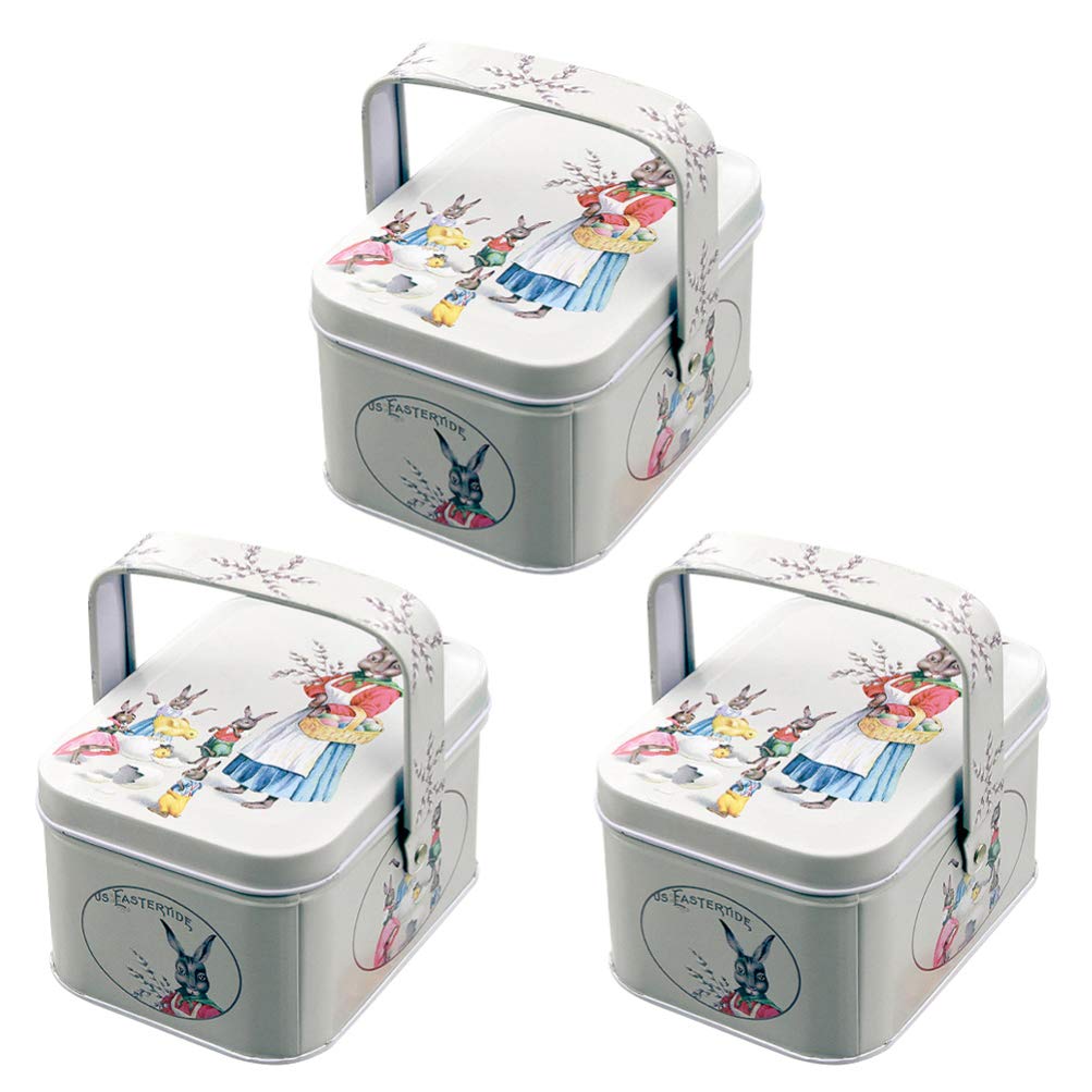 Easter Bunny Candy Tin Box Set of 3 - Empty Decorative Gift Box with Handle for Baby Shower Favors, Cookies, Chocolates & Party Treats | Perfect for Holiday Gifting, Wedding Favors & Candy Storage