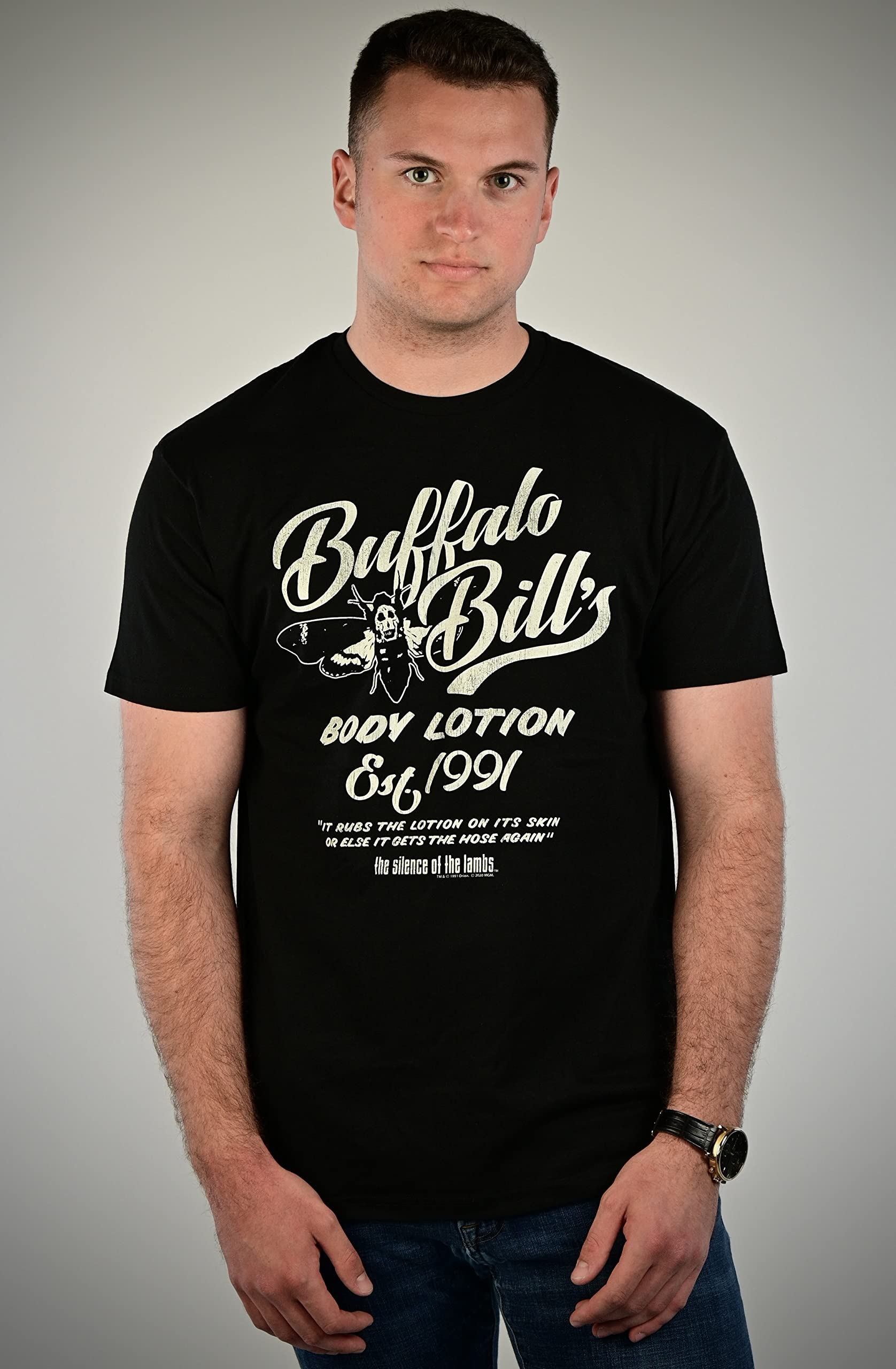 Silence of The Lambs Horror Movie Inspired Black Graphic T-Shirt for Adults - Perfect for Halloween, Cosplay & Horror Fans