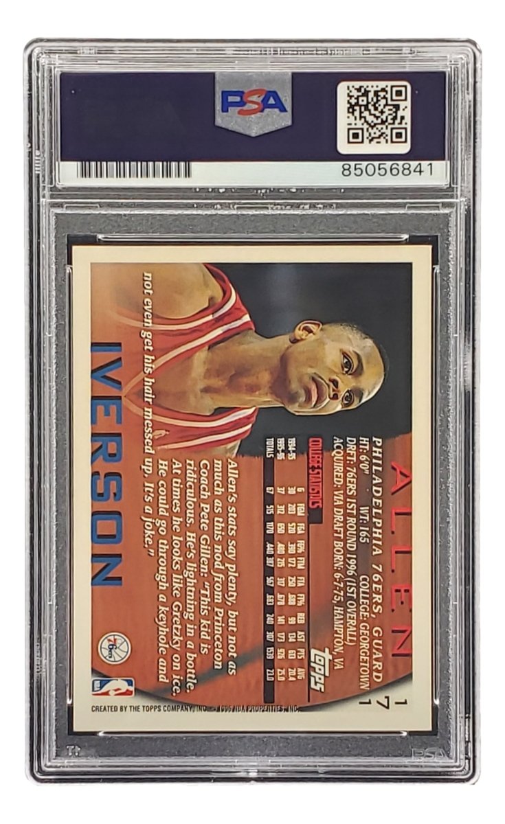 Authentic Allen Iverson Signed 1996 Topps #171 Philadelphia 76ers Rookie Card PSA/DNA Certified - Perfect for NBA Memorabilia Collections & Sports Fan Gifts