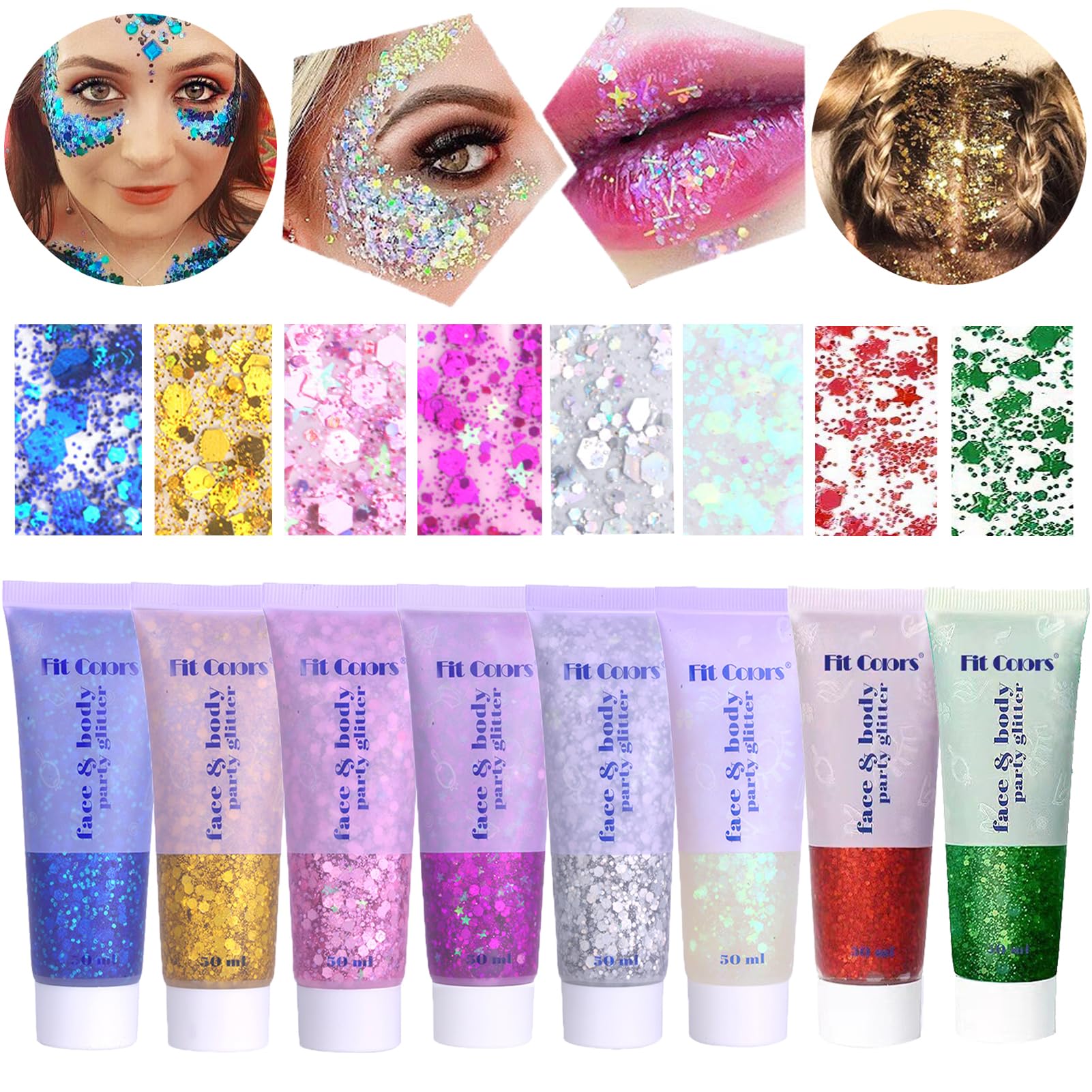 White Face & Body Glitter Gel - Shimmer Makeup for Hair, Face, Skin - 50ml Mermaid & Festival Accessories - Perfect for Music Festivals, Raves, Cosplay & Halloween