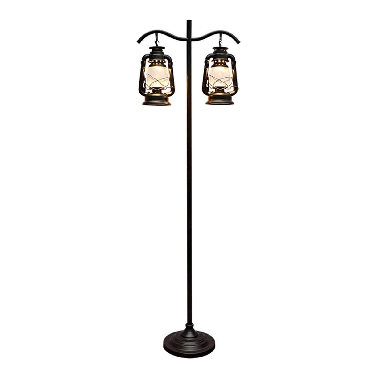 Vintage Industrial Floor Lamp with Hanging Glass Shade - Rustic Standing Pole Light for Living Room, Office, Bedroom - Tall Reading Lamp with 2 Holders (Black) - Perfect for Cozy Reading Nooks & Modern Farmhouse Decor