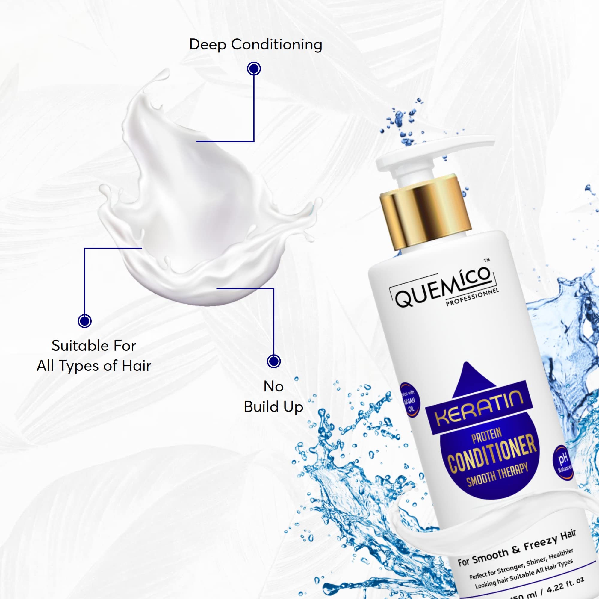 Quemico Professional Sulfate-Free Keratin Shampoo & Conditioner Set (300ml + 150ml) - Keratin Protein Smoothing Hair Care - No Sulfates, Parabens or Silicones - For Damaged, Frizzy & Color-Treated Hair - Salon Quality at Home