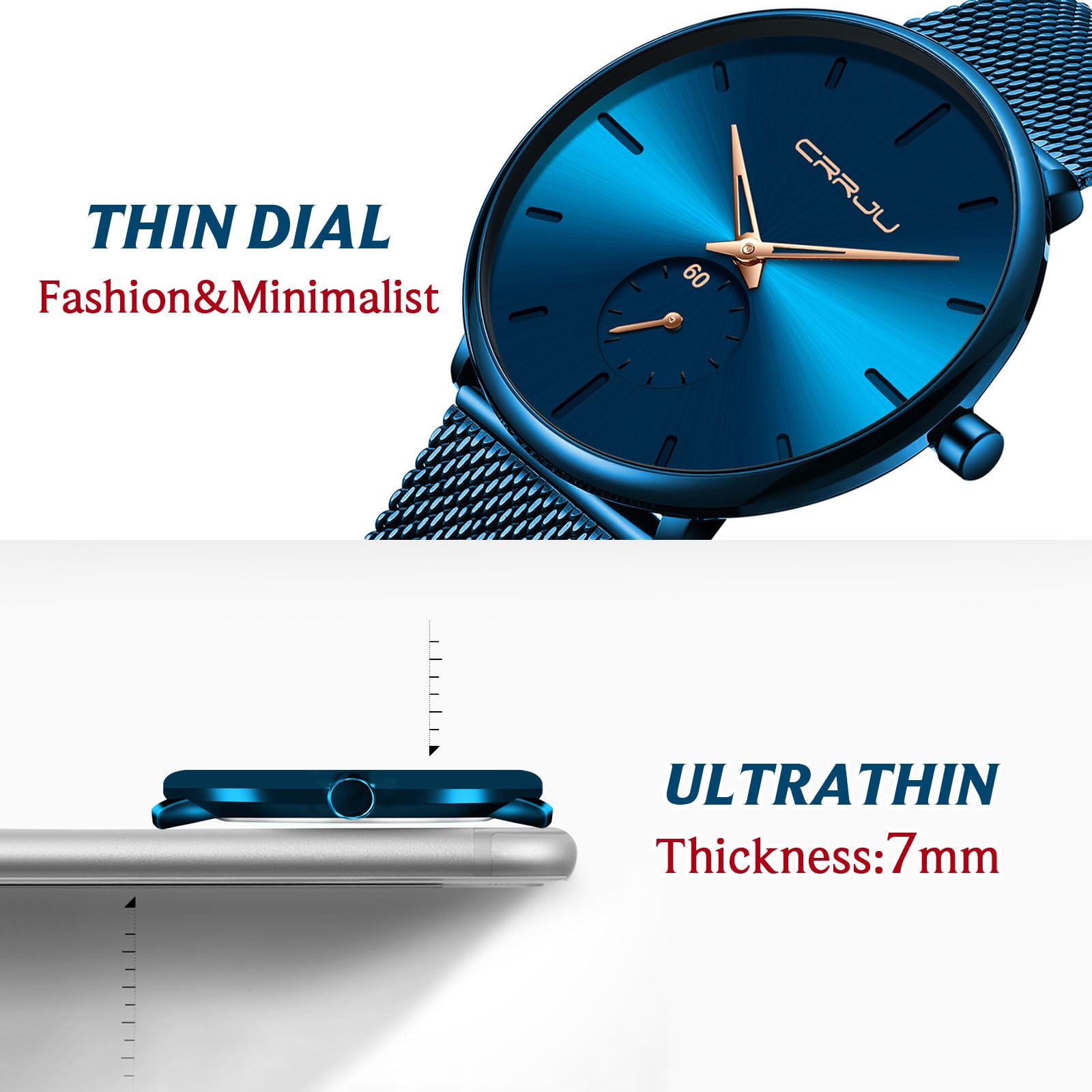Ultra-Thin Minimalist Waterproof Men's Watch - Stainless Steel Mesh Band Unisex Dress Wristwatch for Business, Casual & Formal Occasions