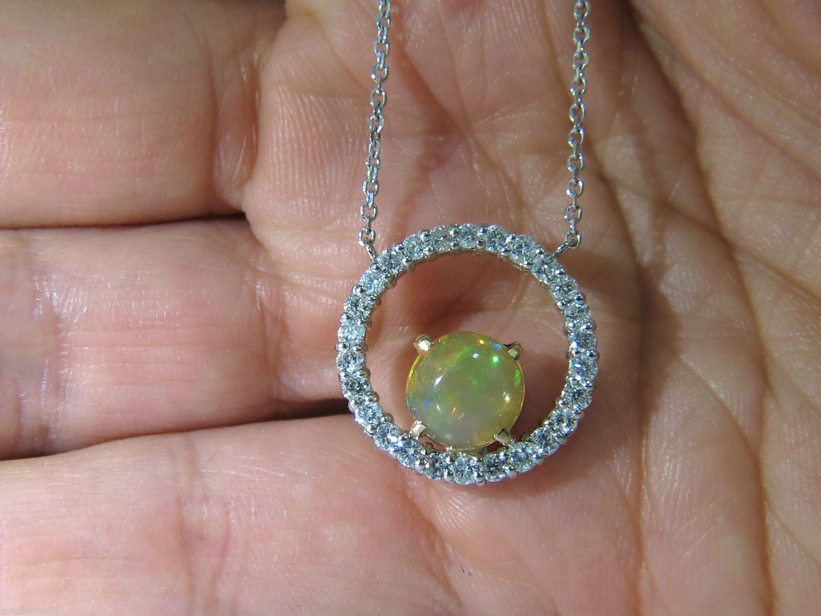 2.60 Carat Natural Vibrant Opal & Diamond Pendant Necklace in 14K Gold - Perfect for Weddings, Anniversaries & Special Occasions