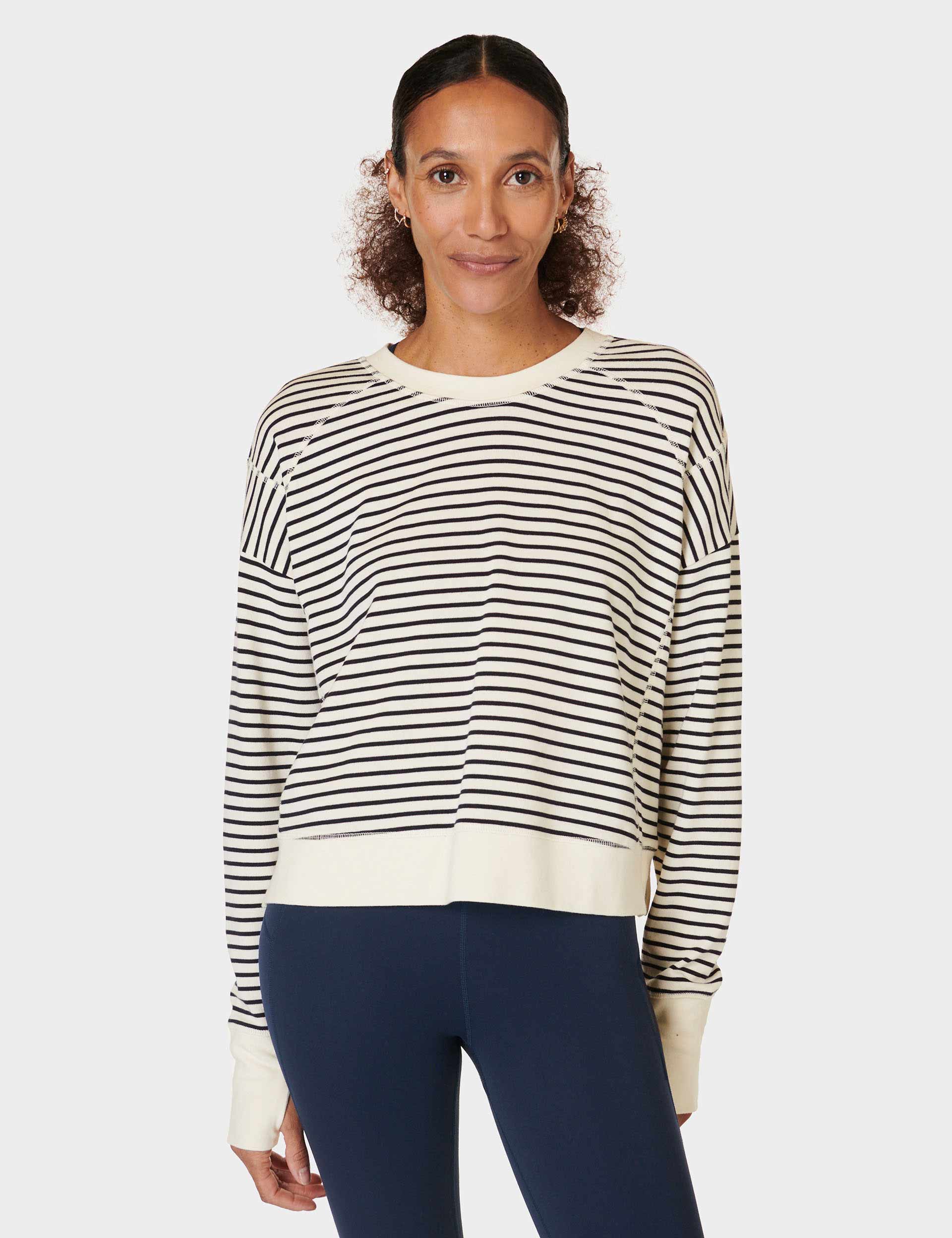 After Class Crop Sweatshirt - Lily White Stripe | Women's Casual Pullover Hoodie for School, Gym & Streetwear Fashion