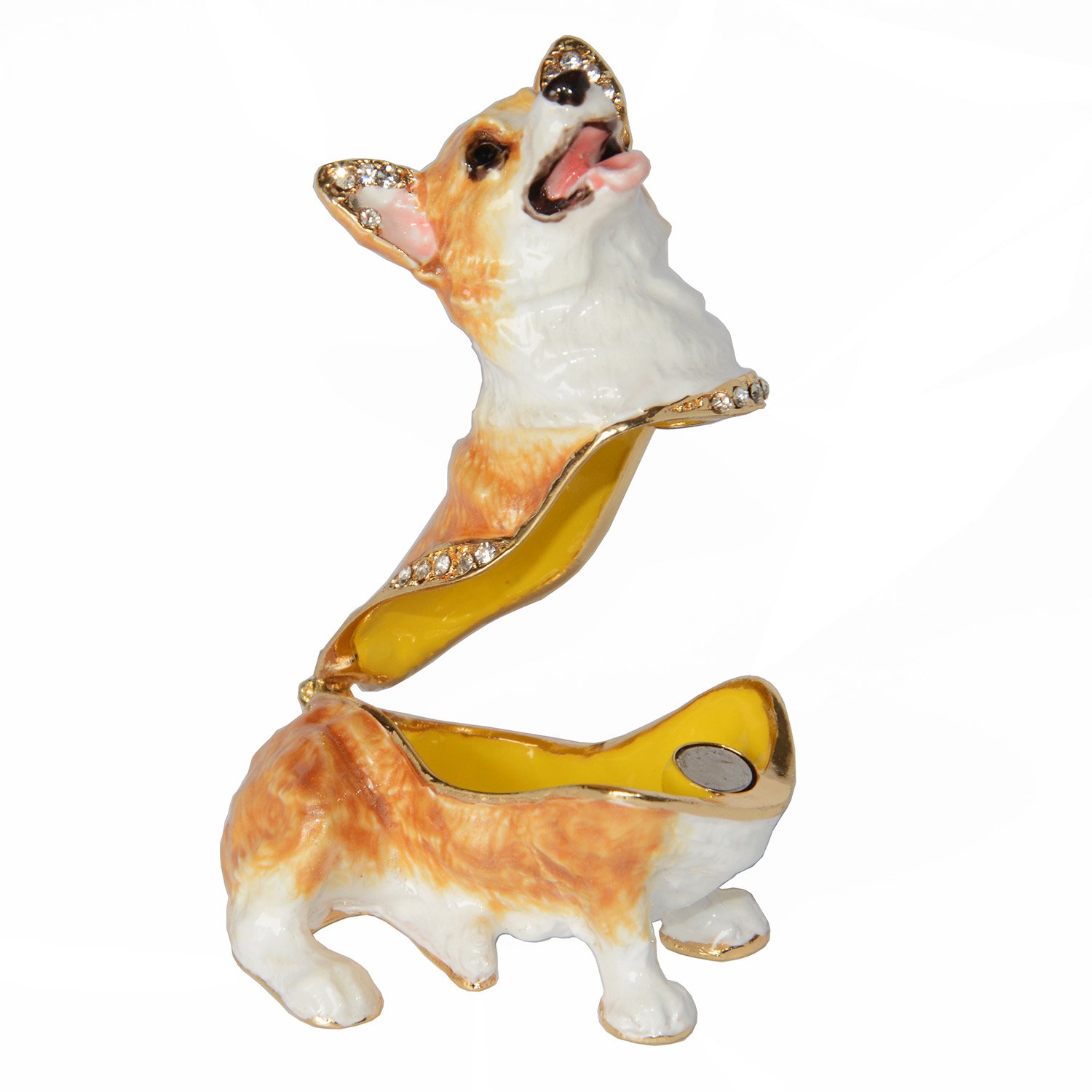 Hand-Painted Welsh Corgi Trinket Box with Hinged Lid - Jewelry Storage Organizer, Ring & Earring Holder, Decorative Dog Figurine Collectible - Perfect for Home Décor, Gift Giving & Keepsake Organization