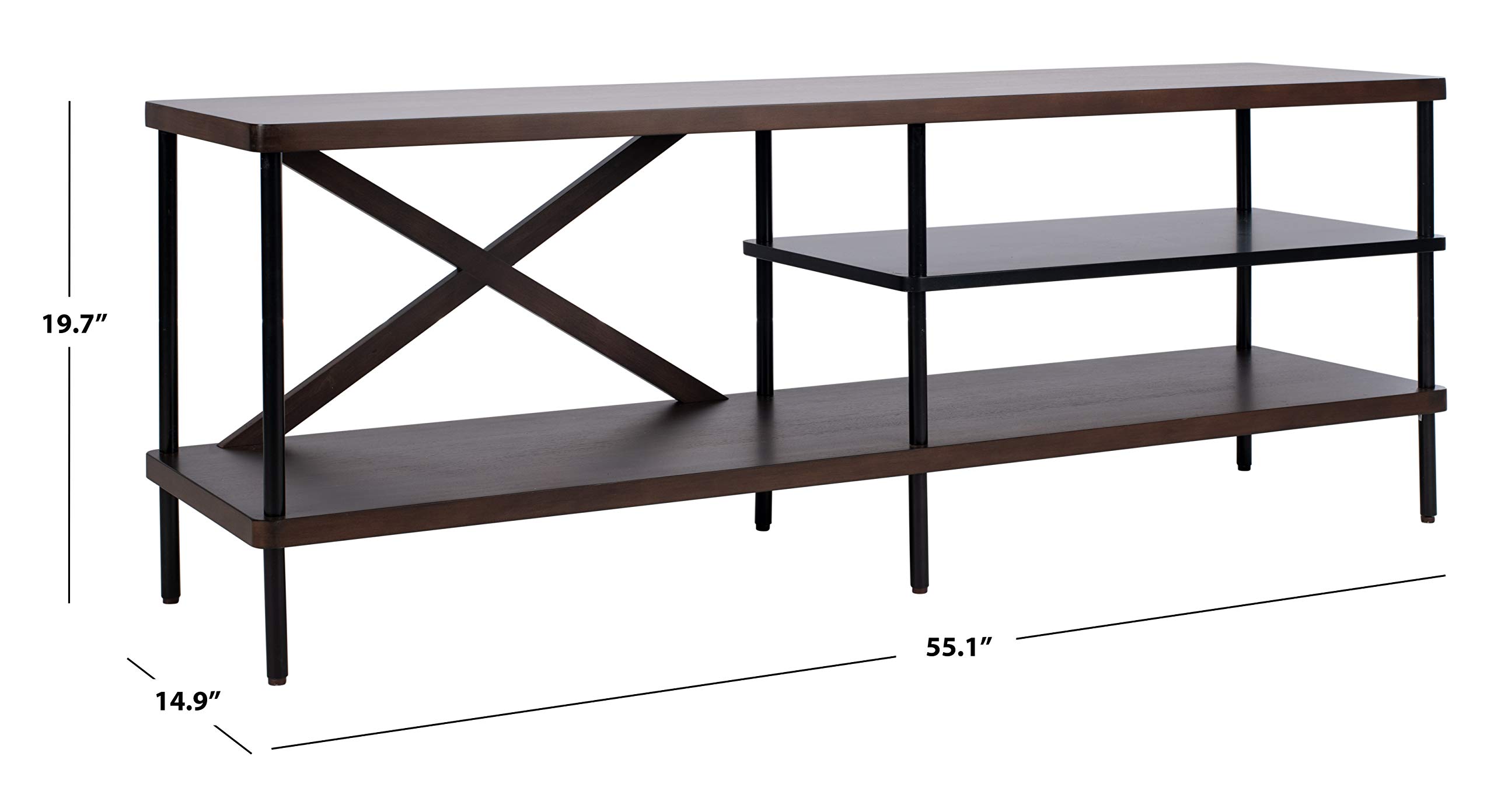 Safavieh Bruno Industrial Walnut & Black TV Stand with Storage Shelves - Modern Media Console for Living Room, Bedroom, or Home Office
