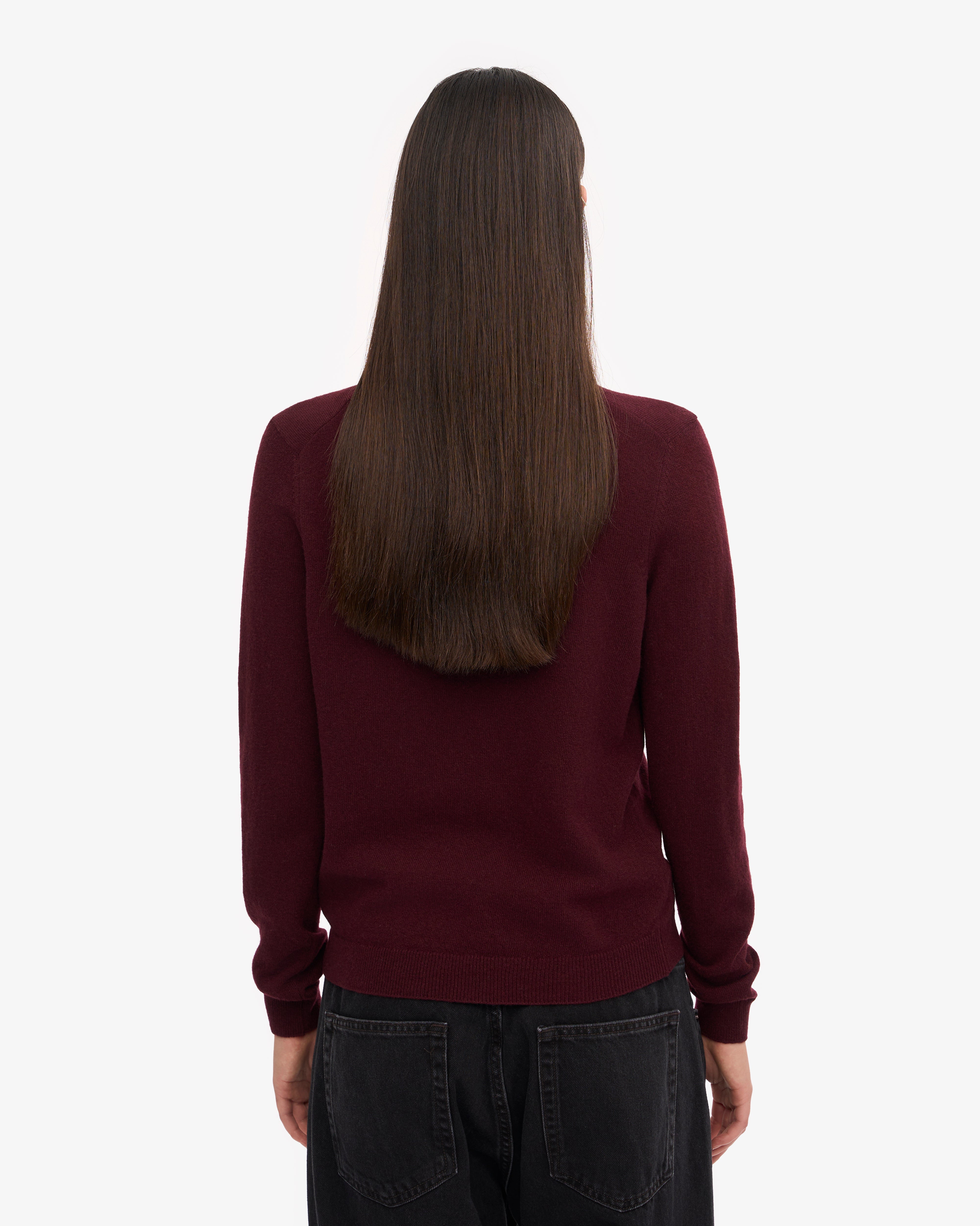 Women's Lightweight Merino Wool Crew Neck Sweater in Oxblood Red - Perfect for Fall Layering & Winter Warmth