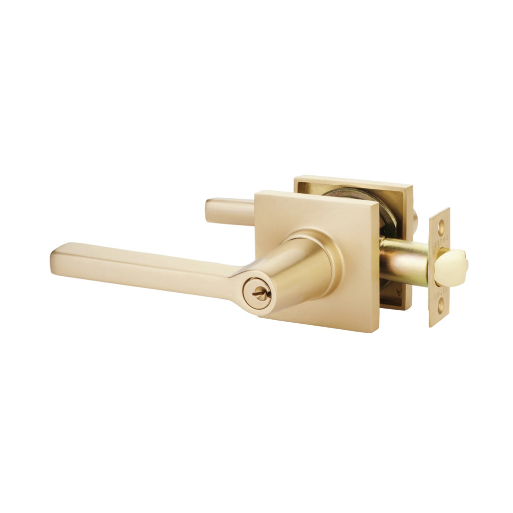 Helios Lever Square Single Cylinder Left Door Keyed Leverset - 7 Brass/Satin Brass Finish | Secure Door Lock for Homes & Offices | Easy Installation & Durable Design