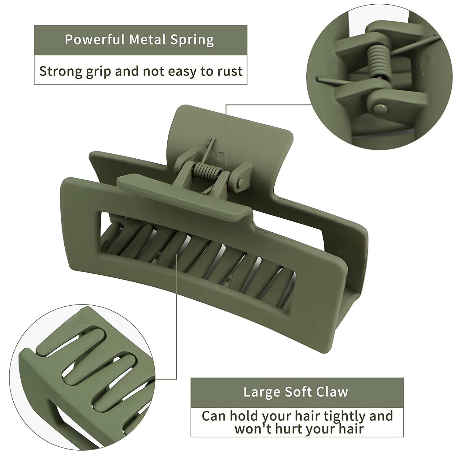6 Pack Large Square Hair Claw Clips for Women - Non-Slip Matte Rectangle Jaw Clips for Thick Hair Styling | Perfect for Updos, Ponytails & Everyday Hairstyles