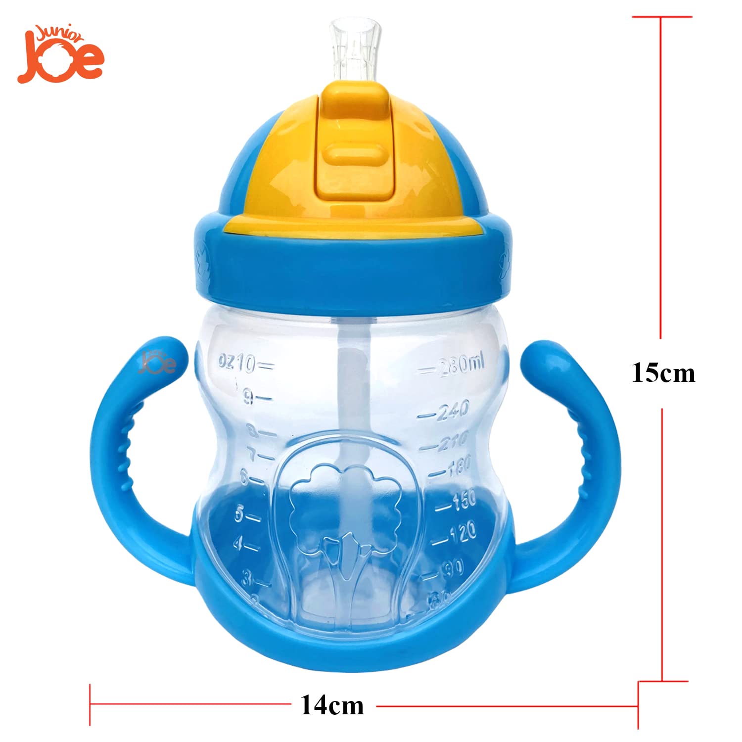 JUNIOR JOE Plastic Baby Straw Sipper Water Bottle - 280ml (Blue) | BPA-Free Leak-Proof Toddler Cup for Kids | Perfect for Daycare, Travel & On-the-Go Hydration