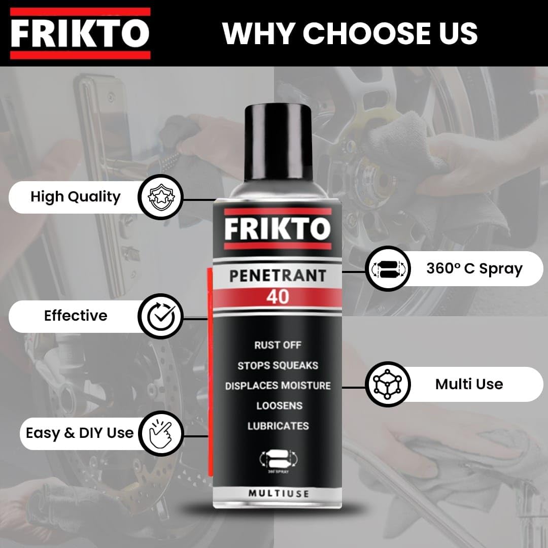 Frikto Penetrant 40 Multi-Purpose 360° Spray Lubricant - Rust Remover, Degreaser & Cleaner for Home, Auto & Industrial Use (170g/6oz) - Perfect for Loosen Rusty Bolts, Lubricate Hinges & Clean Tools