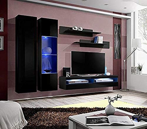 Modern Wall-Mounted TV Stand with Storage Shelves & LED Lights - A5 35
