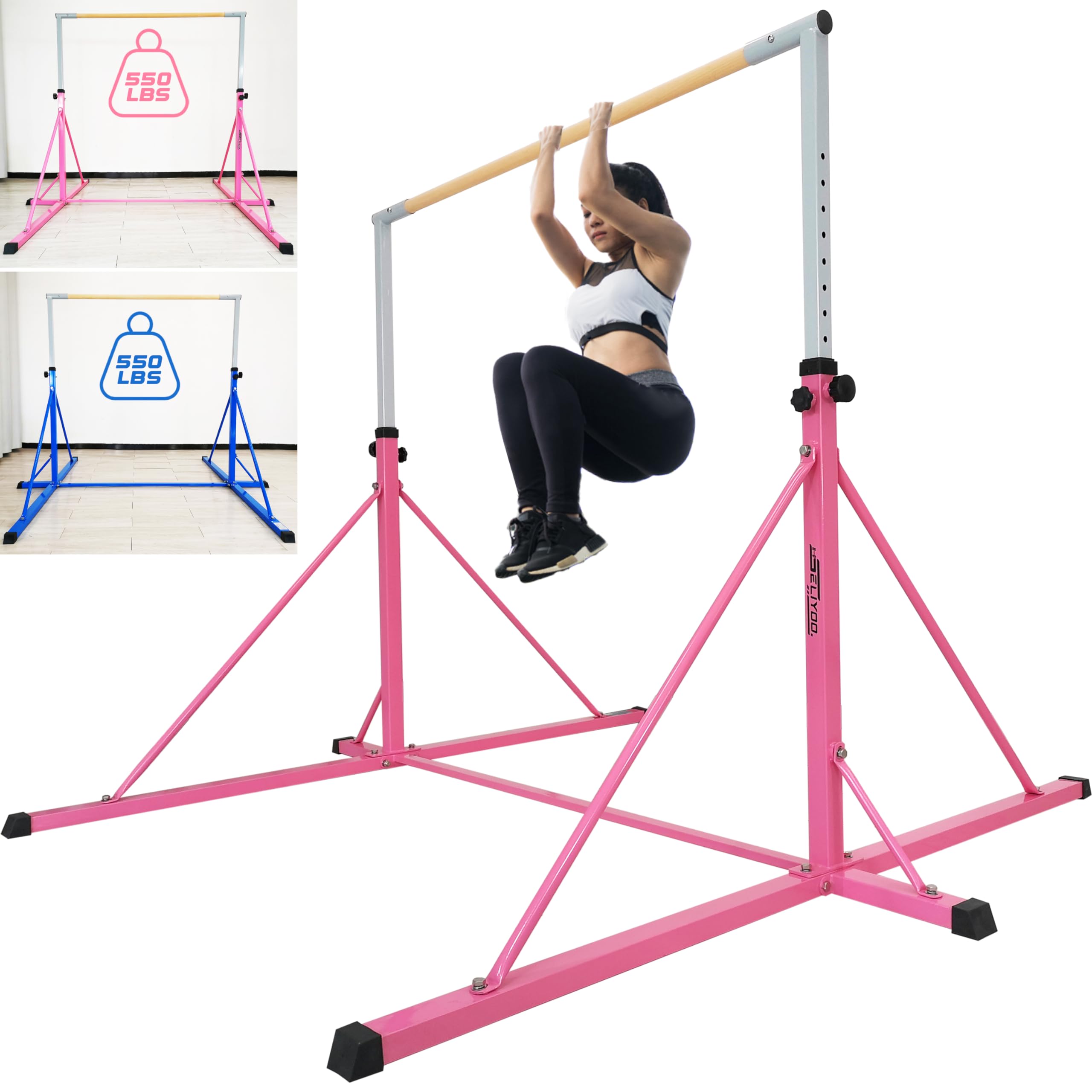Adjustable Gymnastics Bar for Kids Ages 3-20 | 6FT Width & 7.2FT Base | Height 49.2