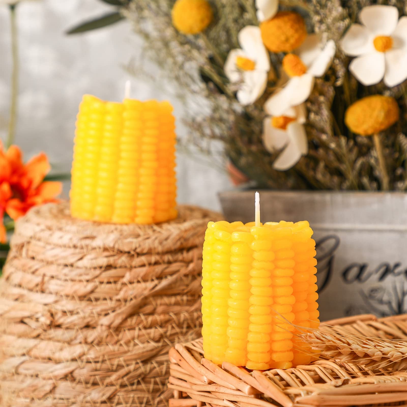 Coume 2-Pack Corn-Shaped Scented Candles - Bluebell Fragrance Home Decor for Thanksgiving, Farmhouse, Birthday Parties & Office Table Centerpieces