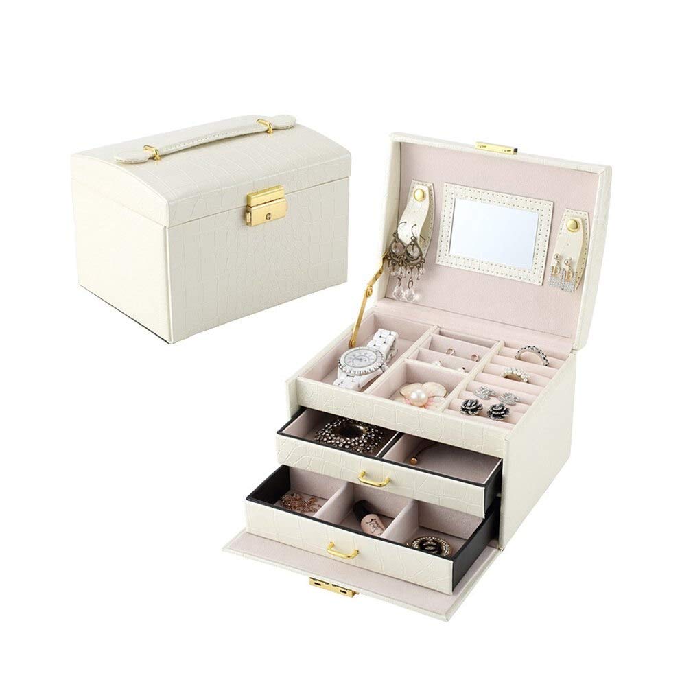 Luxury 3-Layer PU Leather Jewelry Box with Double Drawers - Watch, Necklace & Bangle Organizer Storage Case - Elegant Princess Style Jewelry Box (Color: Black) - Perfect for Travel, Gift & Home Decor