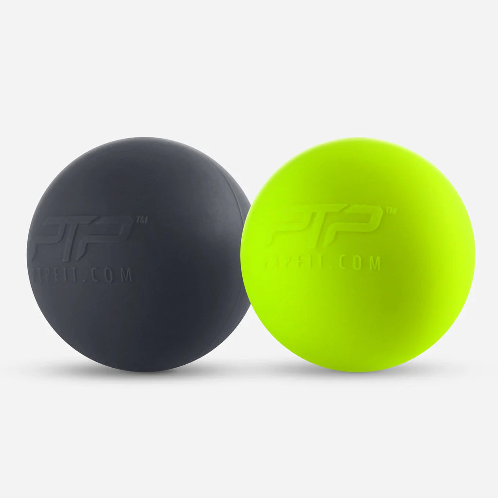 PTP Massage Balls Set (2.5 Inch) - Black & Lime for Deep Tissue Therapy, Muscle Recovery, and Pain Relief - Perfect for Athletes, Yoga, and Home Use