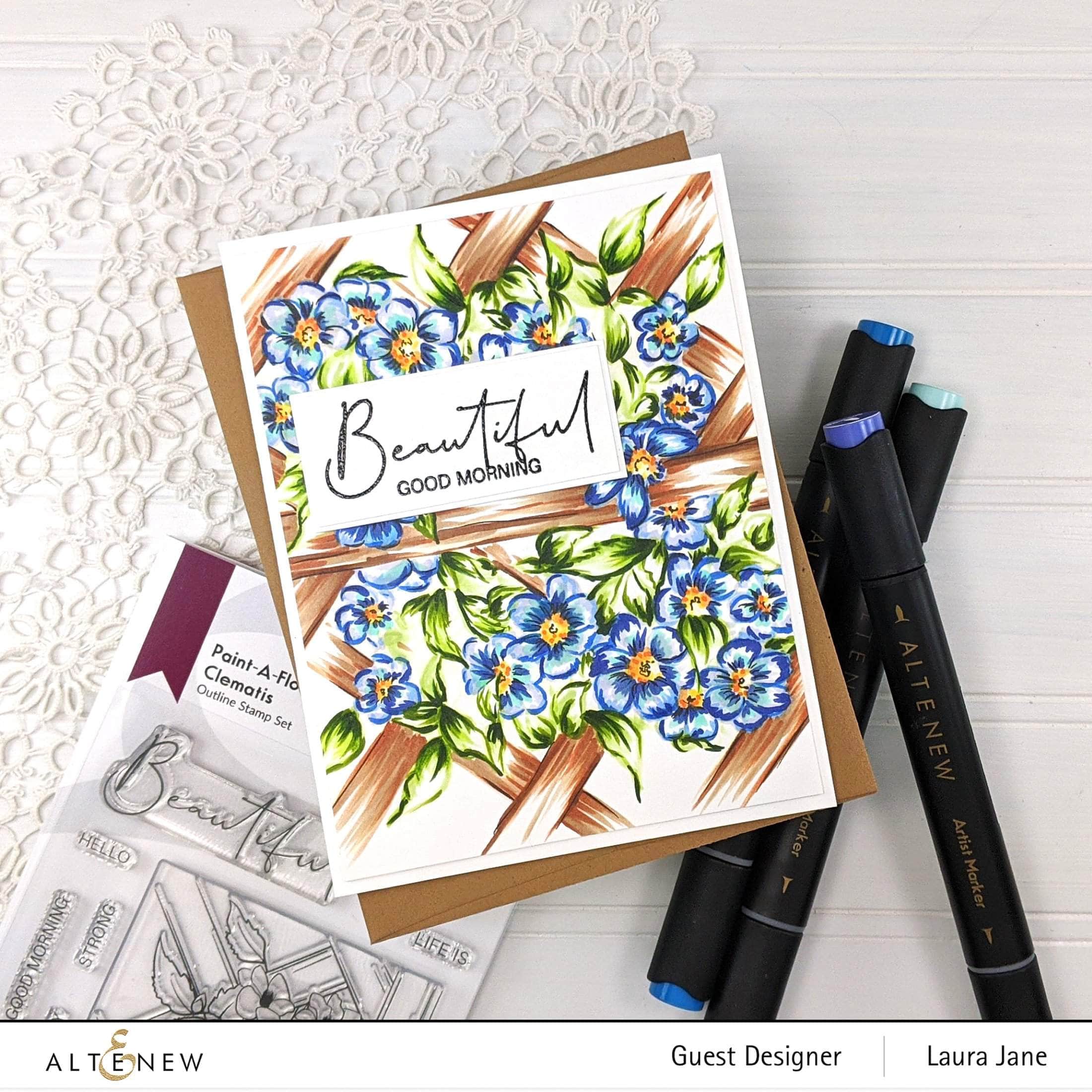 Clematis Outline Stamp Set for Painting Flowers - DIY Floral Art, Card Making & Scrapbooking Supplies