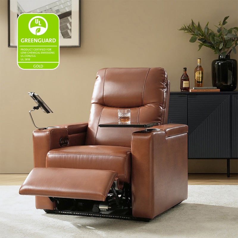 Iliana Electric Genuine Leather Recliner Chair with Side Table & Phone Holder - Power Lift Reclining Sofa for Living Room, Home Theater & Office Comfort