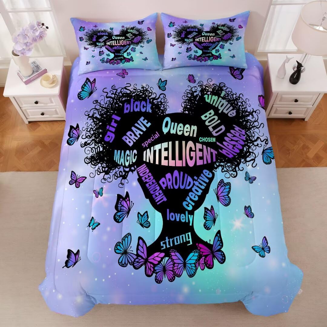 Black Girl Magic Comforter Set Twin Size - Afro-Inspired Bedding with Motivational Quotes | Soft & Cozy African American Bedroom Decor for Girls & Teens