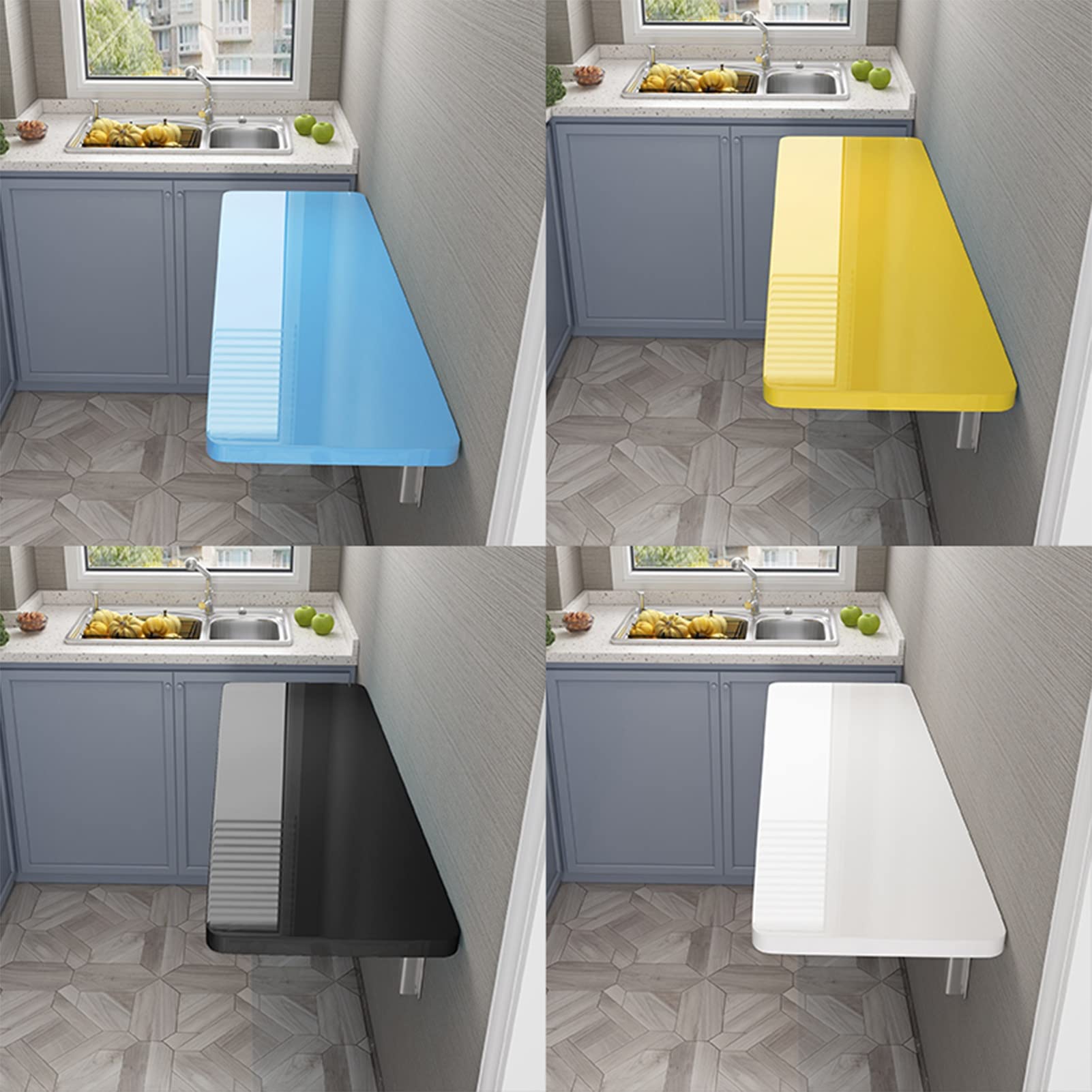 Wall Mounted Fold Down Table - Space Saving Folding Desk & Floating Shelf for Dining, Office, Kitchen - Compact Design for Small Spaces - Blue, 60x40cm - Perfect for Apartments, Dorms & Tiny Homes