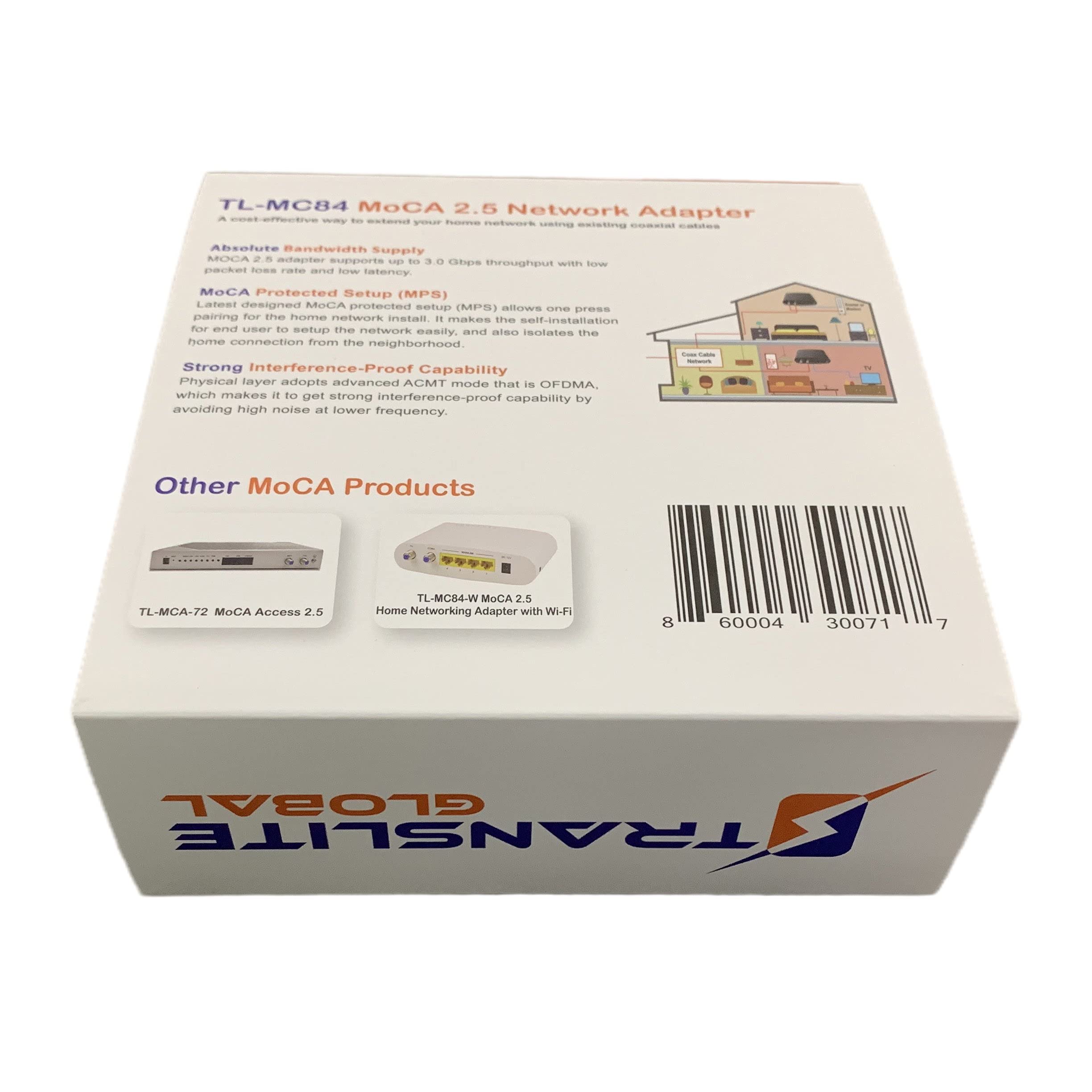 MoCA 2.5 Adapter with 2 Gigabit Ethernet Ports - High Speed Ethernet Over Coaxial Network Extender (2 Pack) for Home & Office | Translite Global TL-MC84 | Perfect for Streaming, Gaming & Smart Home Devices