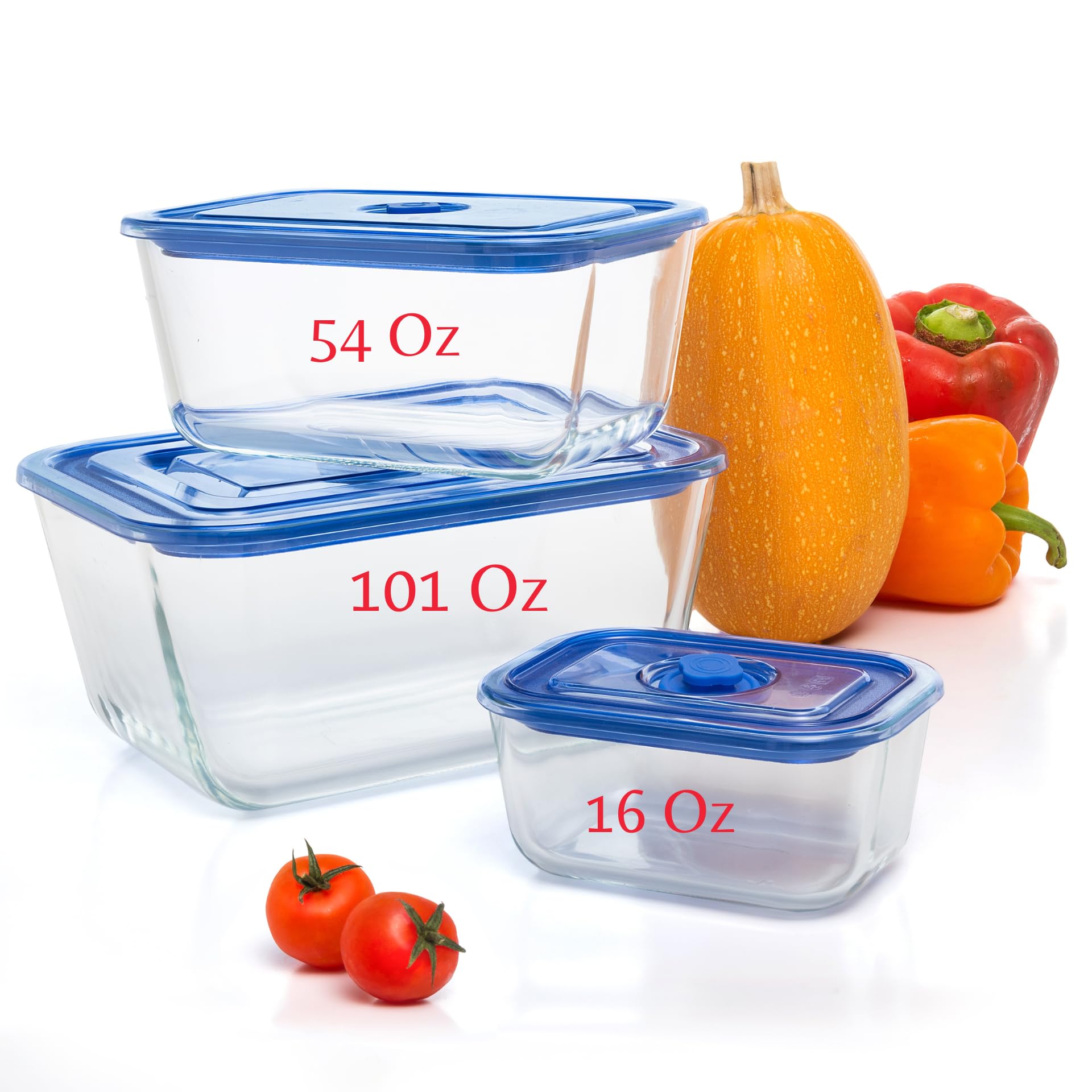 Moss & Stone Extra Large Glass Food Storage Containers with Lids (Set of 3) - 101oz, 54oz, 16oz - Airtight, Leak Proof, Microwave, Dishwasher & Oven Safe - Perfect for Meal Prep, Leftovers & Pantry Organization