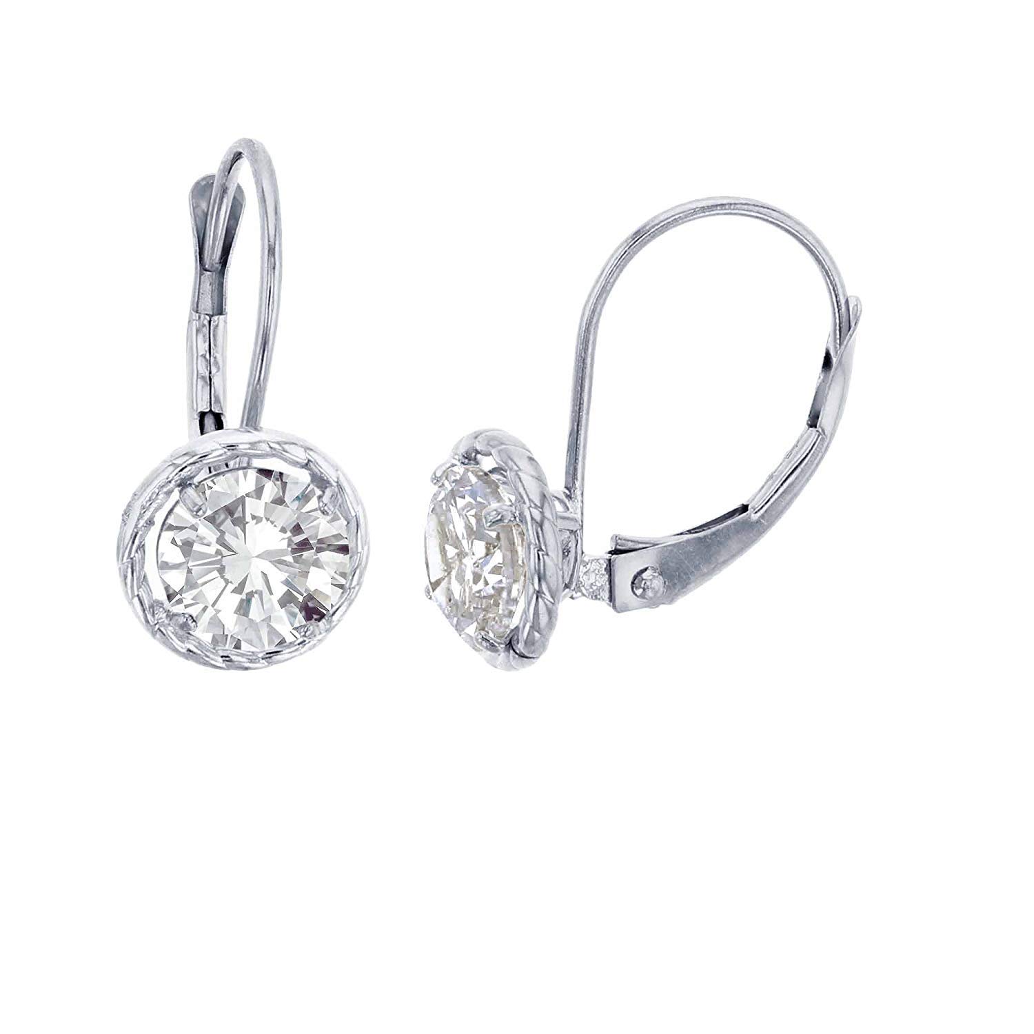10K Yellow, White & Rose Gold 5mm Round Gemstone Leverback Earrings with Rope Frame | Genuine Birthstone Jewelry | Women's Gold Earrings for Everyday Wear & Special Occasions