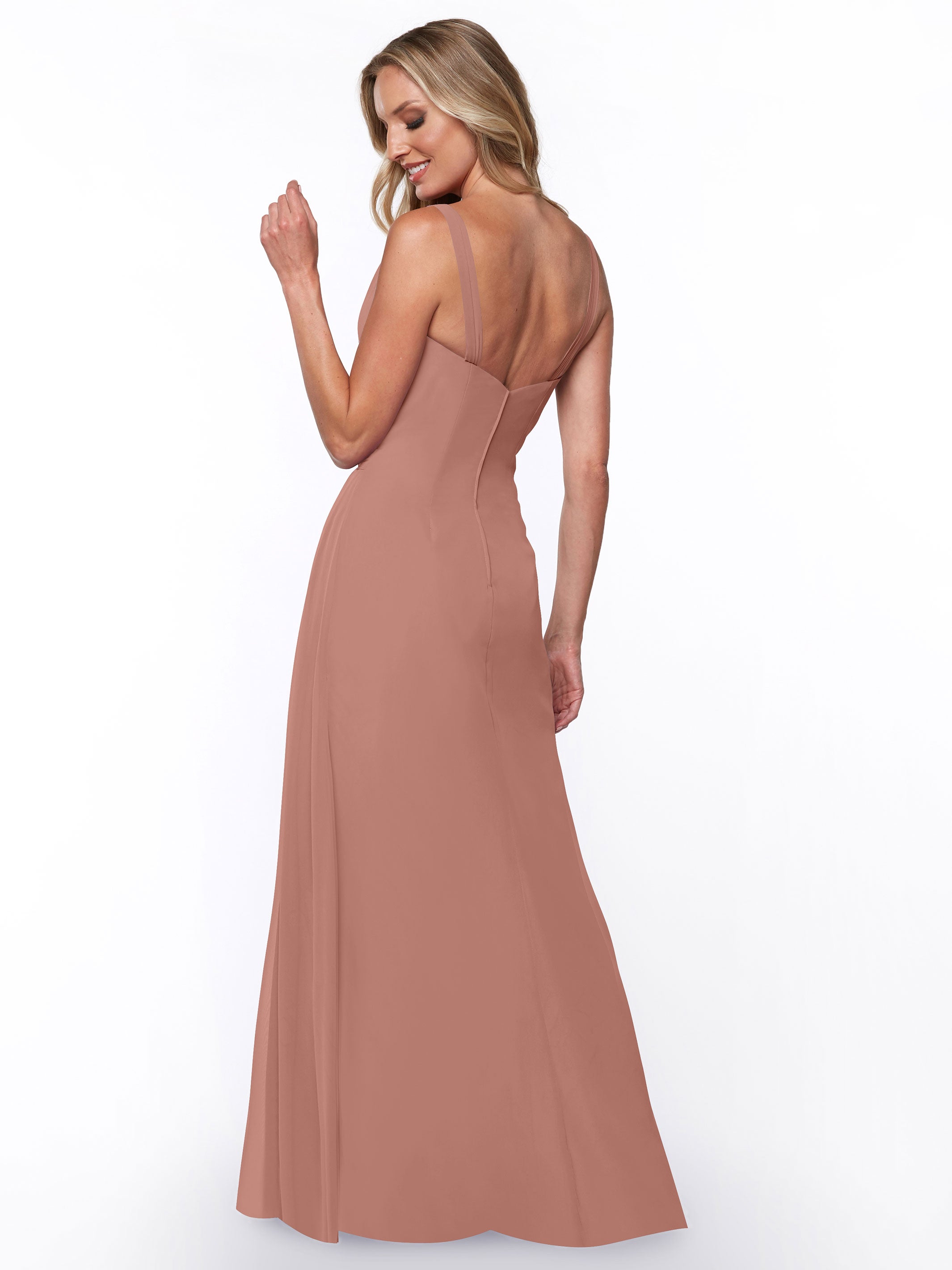 Elegant 80030 Chiffon Sheath Bridesmaid Dress with Ruching V-Neck Bodice - Perfect for Weddings, Formal Events & Special Occasions