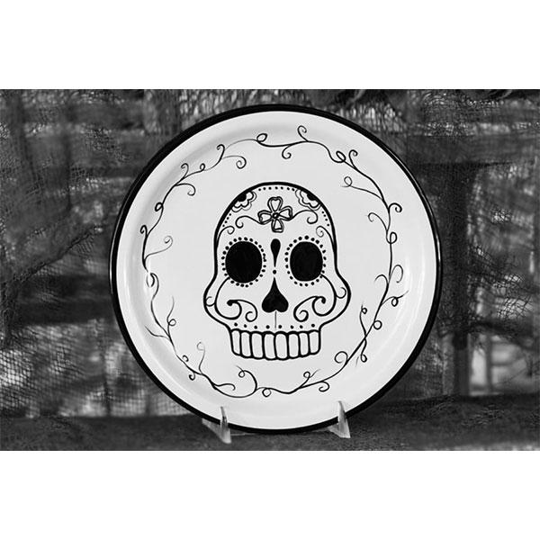 Skull with Vines Salad Plate - Day of the Dead Ceramic Dish for Halloween, Dia de los Muertos Celebrations & Gothic Home Decor