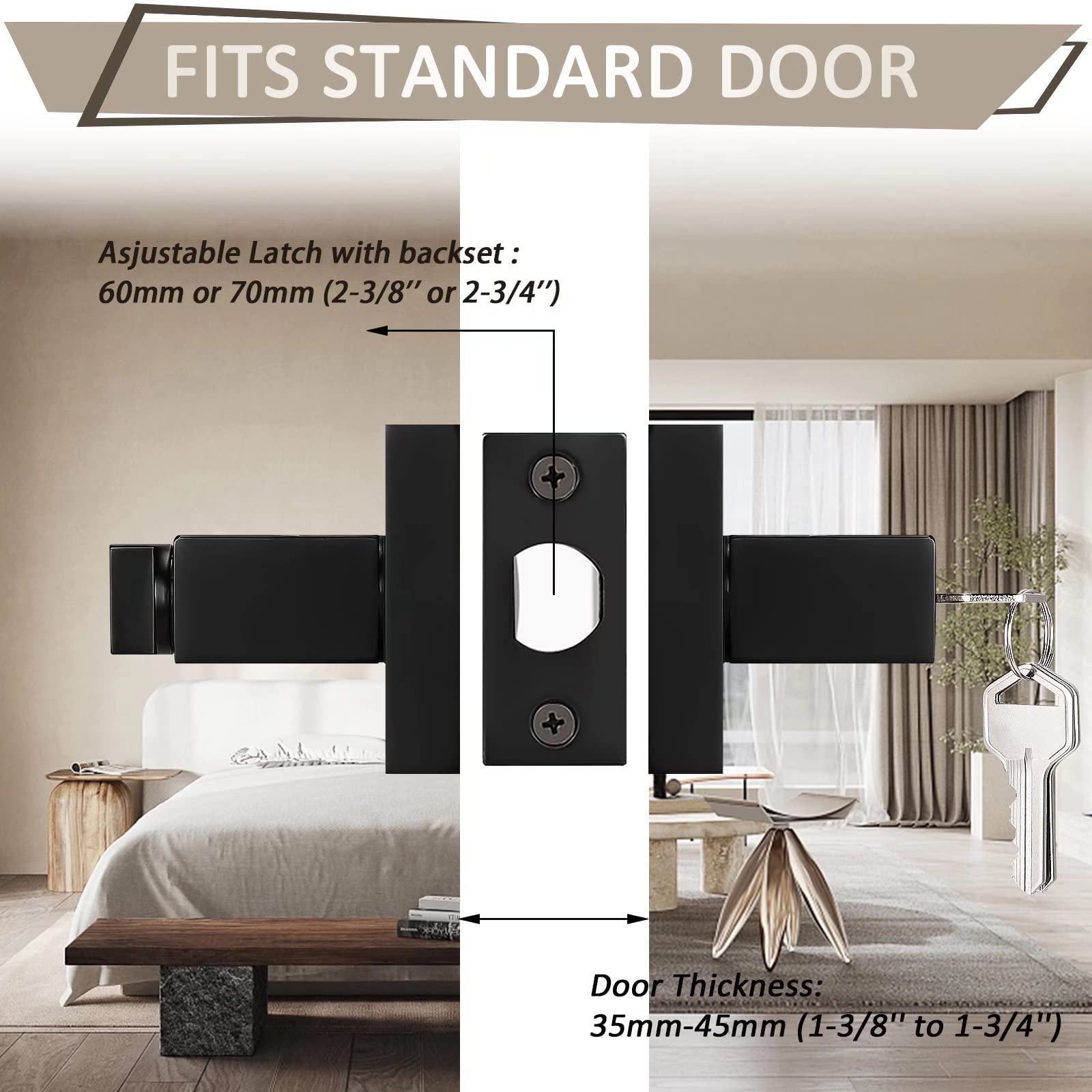 Probrico 6 Pack Matte Black Entry Door Lever with Lock and Key - Keyed Alike Lockset for Office & Front Doors (3 Keys Each) - Secure & Stylish Door Handles for Home, Business & Commercial Use