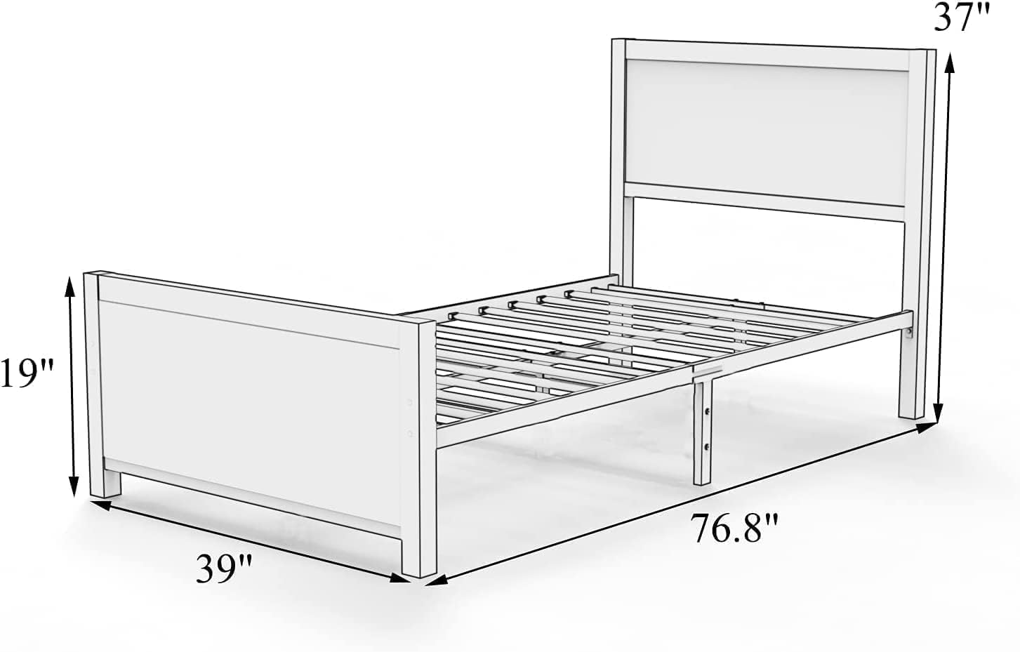 Catrimown Twin Bed Frame with Wood Headboard & Footboard - Heavy Duty Metal Frame, Noise-Free, No Box Spring Needed - Easy Assembly for Kids Room, Guest Bedroom & Dorm